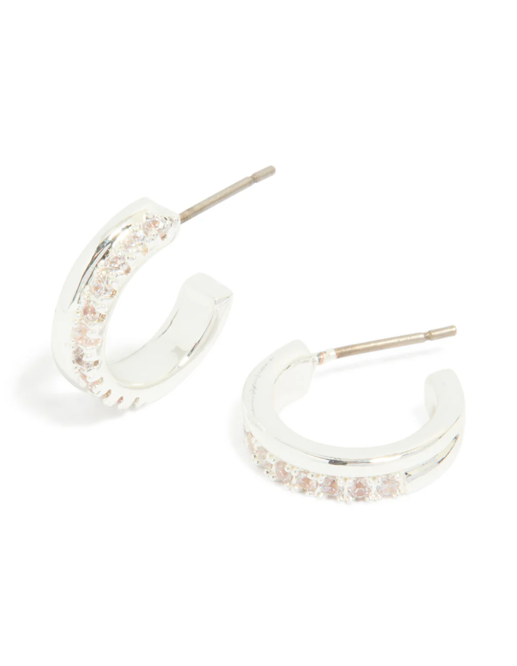 Silver Plated Cubic Zirconia Double Mirrored Hoop Earrings - Image 2