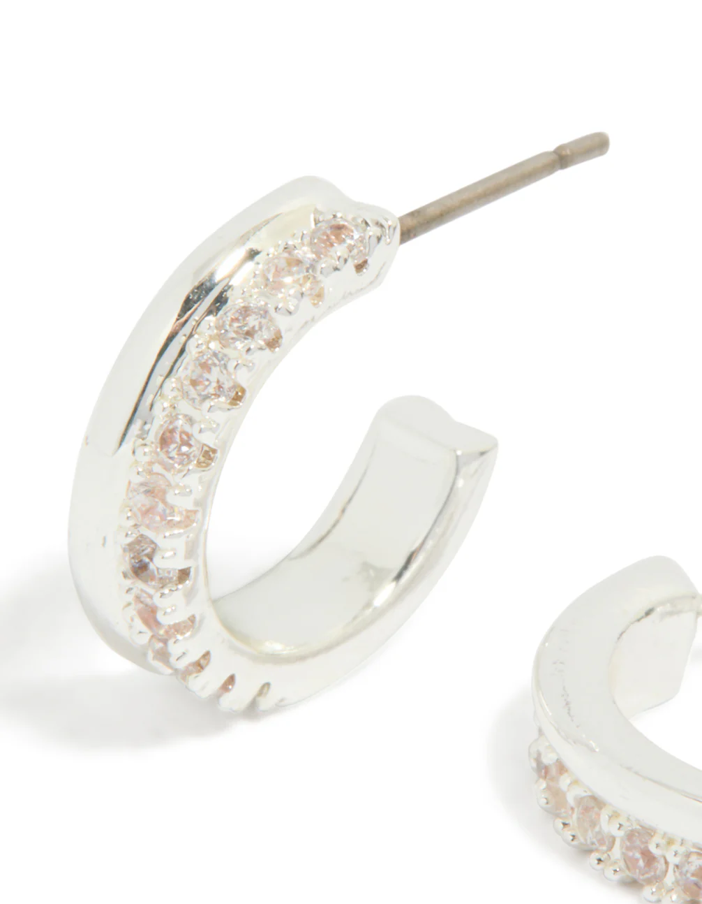 Silver Plated Cubic Zirconia Double Mirrored Hoop Earrings - Image 4