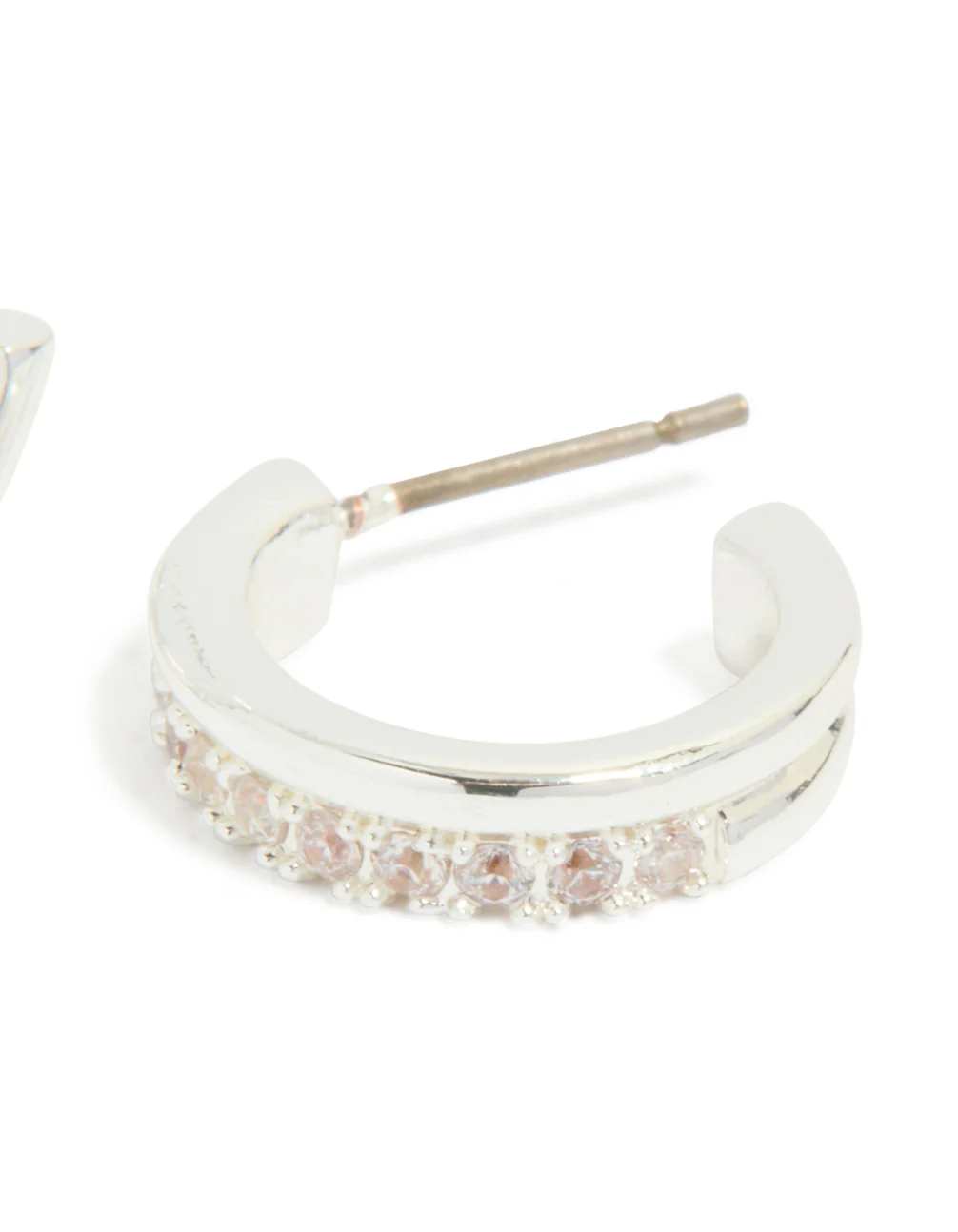 Silver Plated Cubic Zirconia Double Mirrored Hoop Earrings - Image 5
