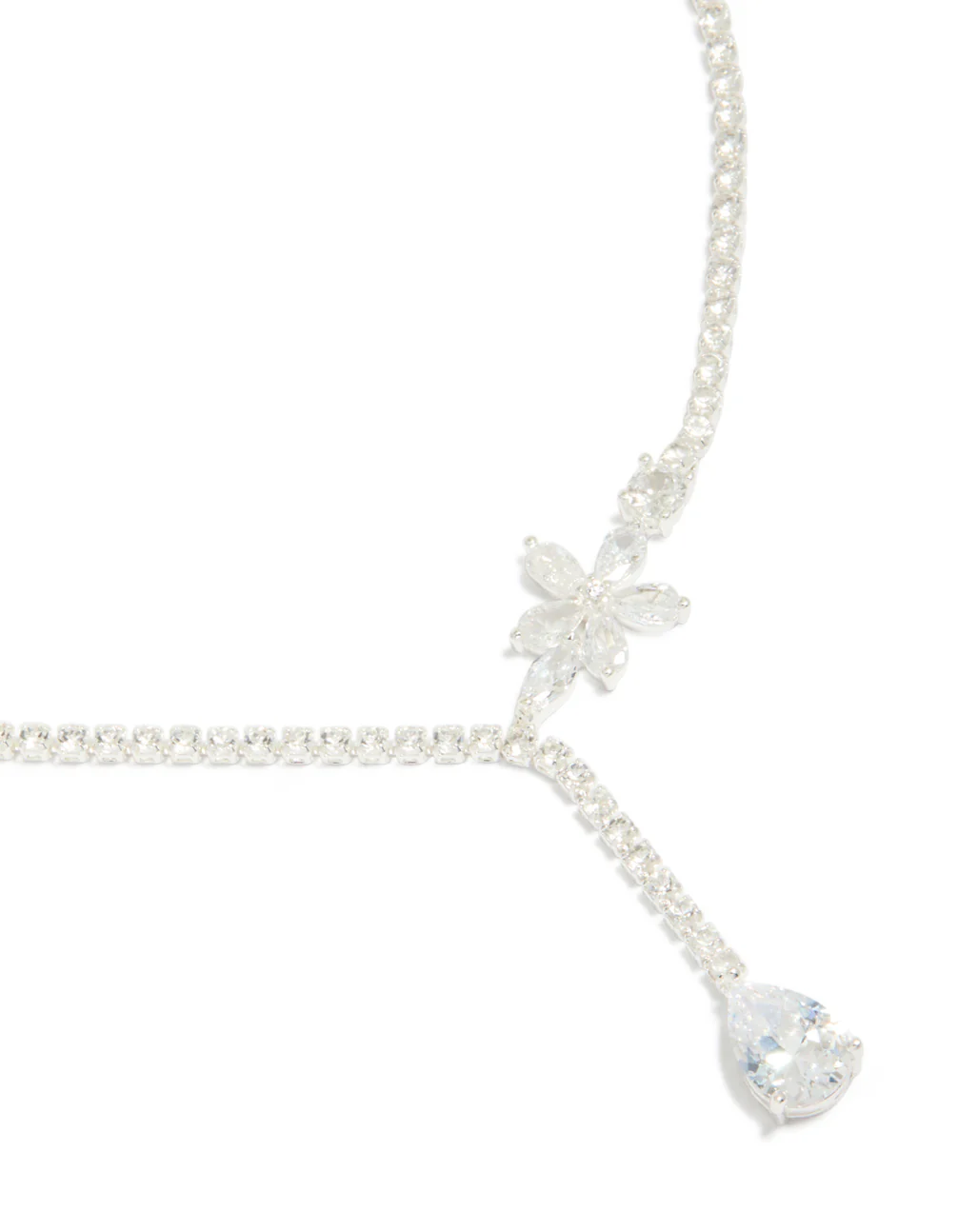 Silver Plated Cubic Zirconia Flower Cup Chain Y-Necklace - Image 2