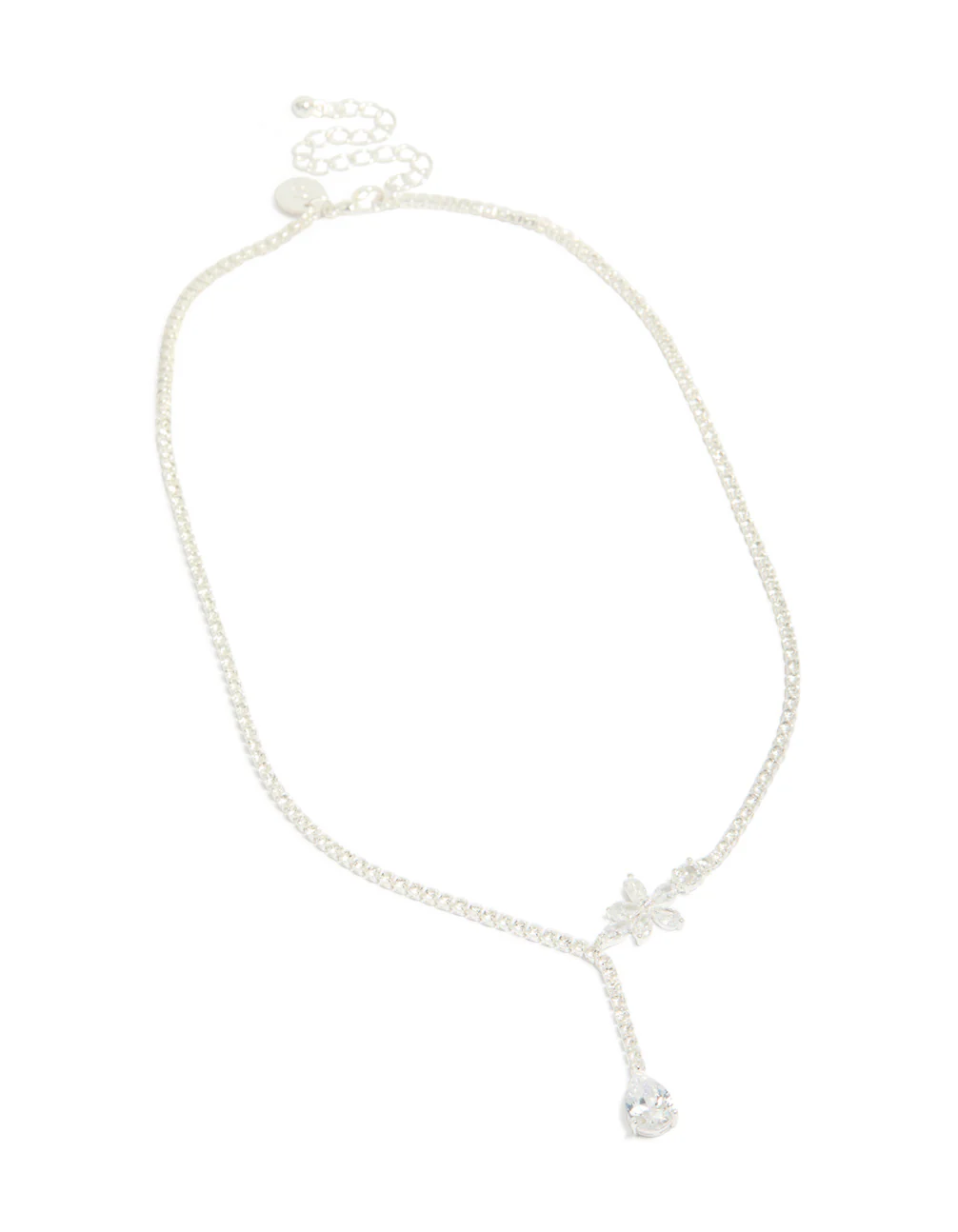 Silver Plated Cubic Zirconia Flower Cup Chain Y-Necklace - Image 4
