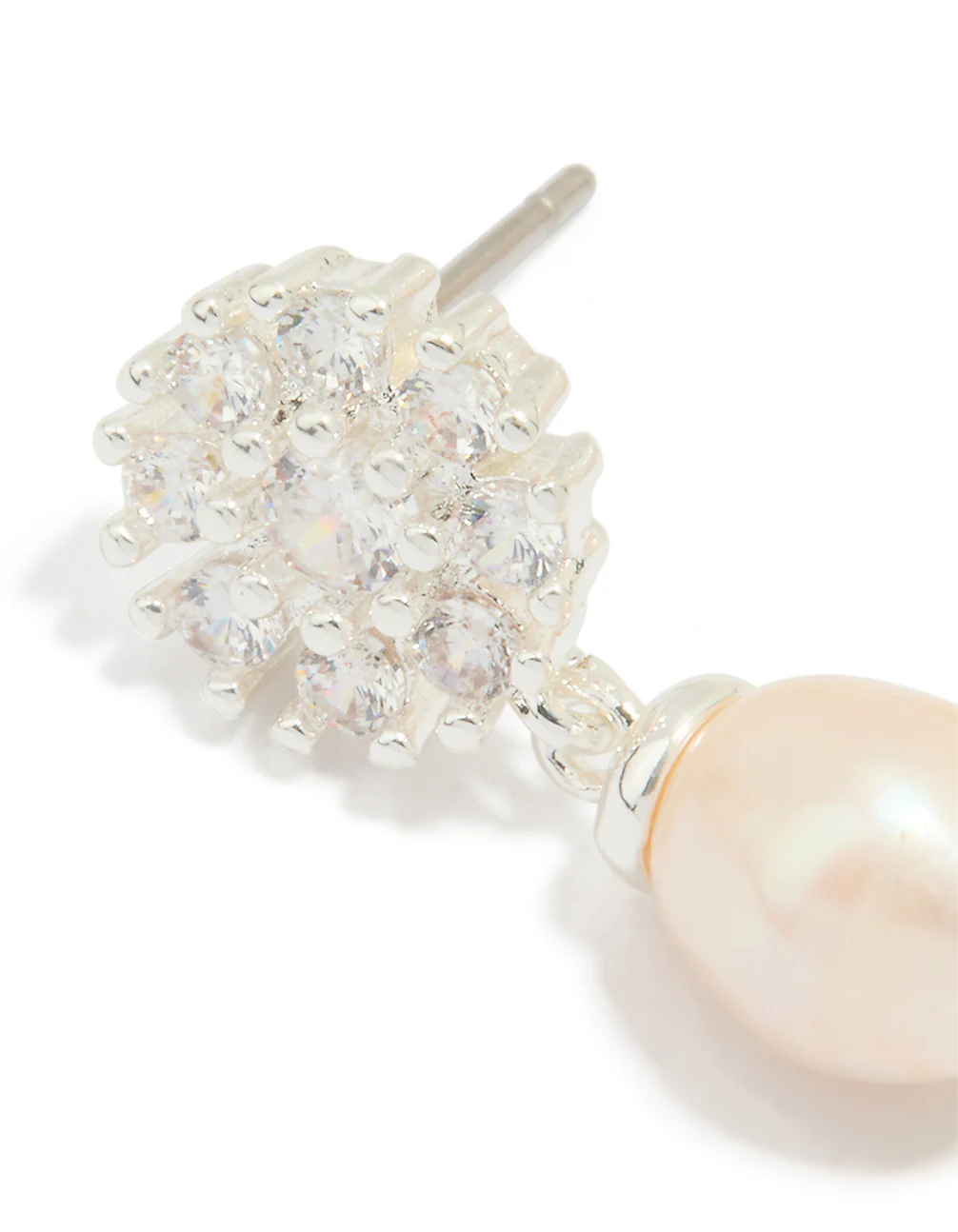 Silver Plated Cubic Zirconia Flower & Pearl Drop Earrings - Image 2