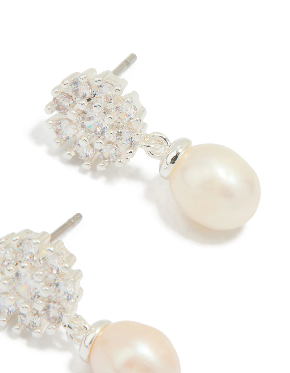 Silver Plated Cubic Zirconia Flower & Pearl Drop Earrings - Image 3