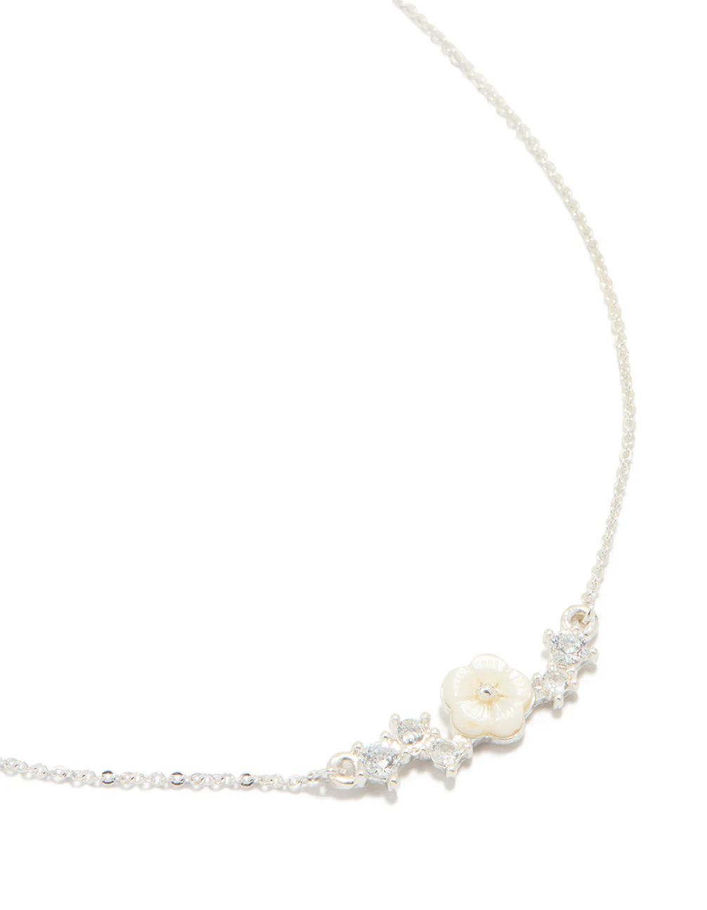 Silver Plated Cubic Zirconia Flower Pendant Necklace