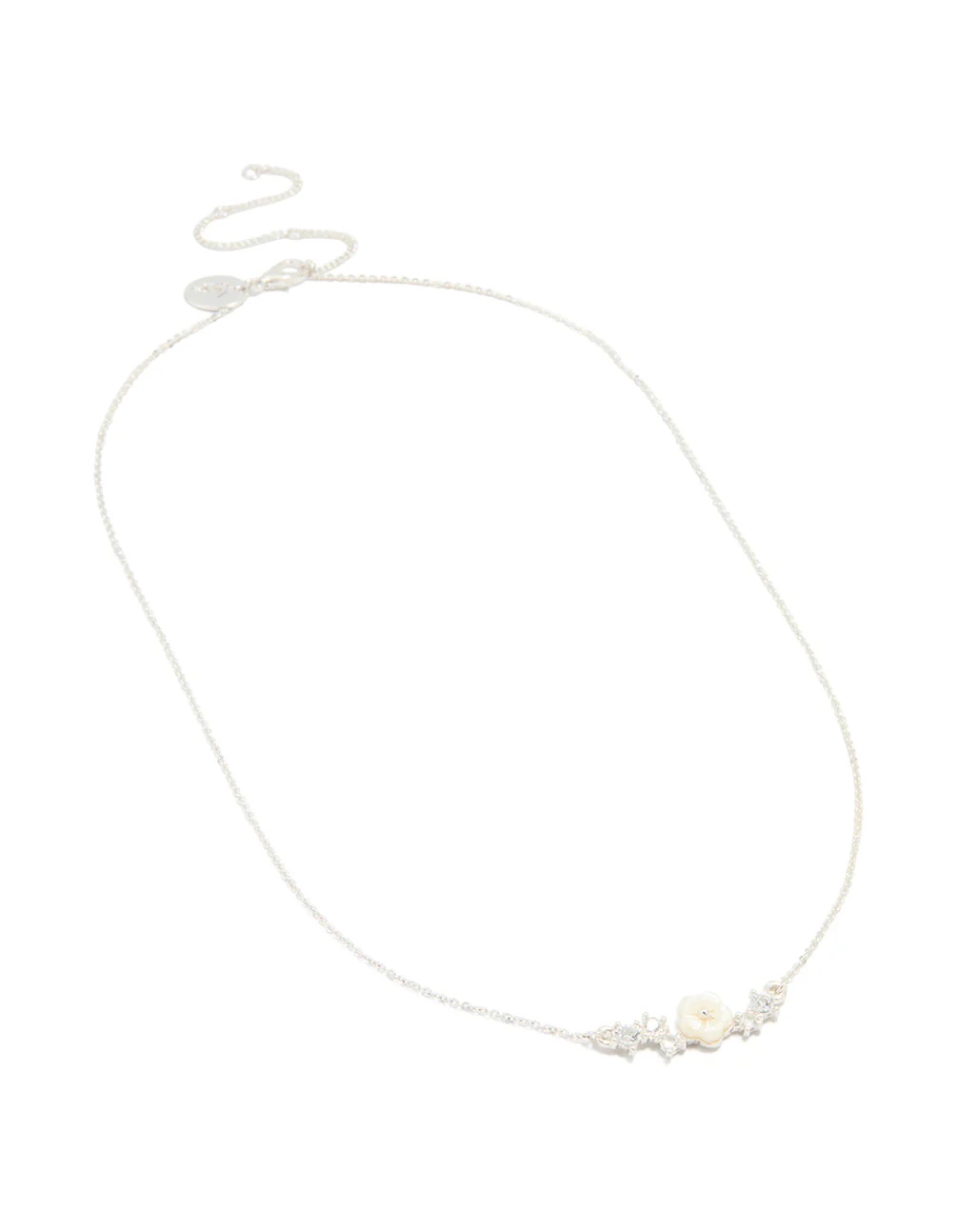 Silver Plated Cubic Zirconia Flower Pendant Necklace - Image 2