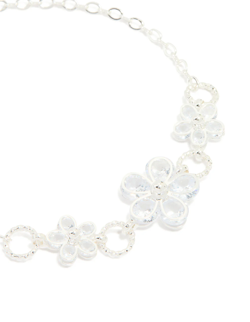 Silver Plated Cubic Zirconia Flower Station Bracelet - Image 2