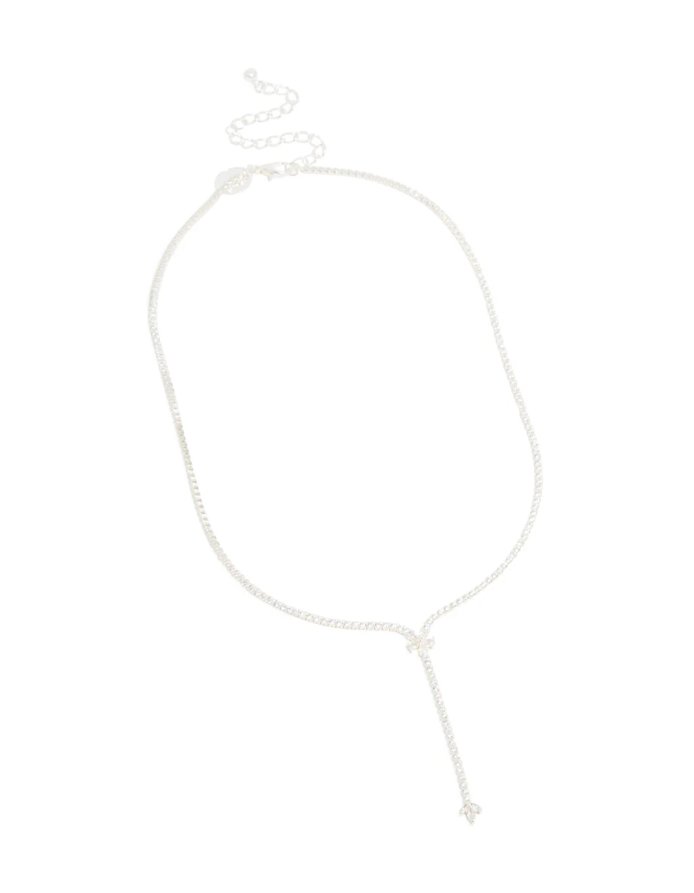 Silver Plated Cubic Zirconia Flower Y-Necklace - Image 3