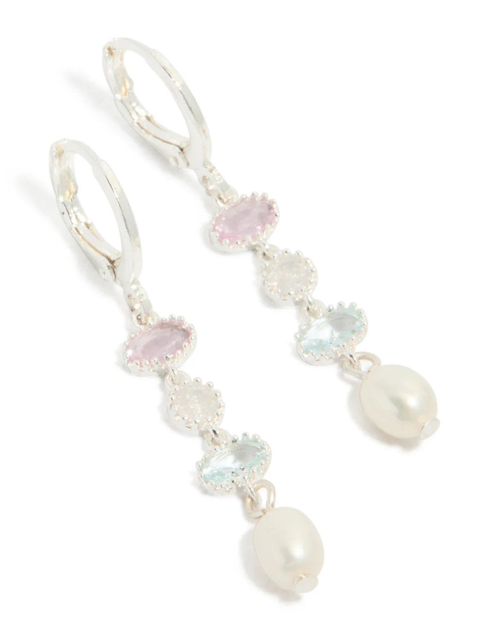 Silver Plated Cubic Zirconia & Freshwater Pearl Drop Earrings - Image 2