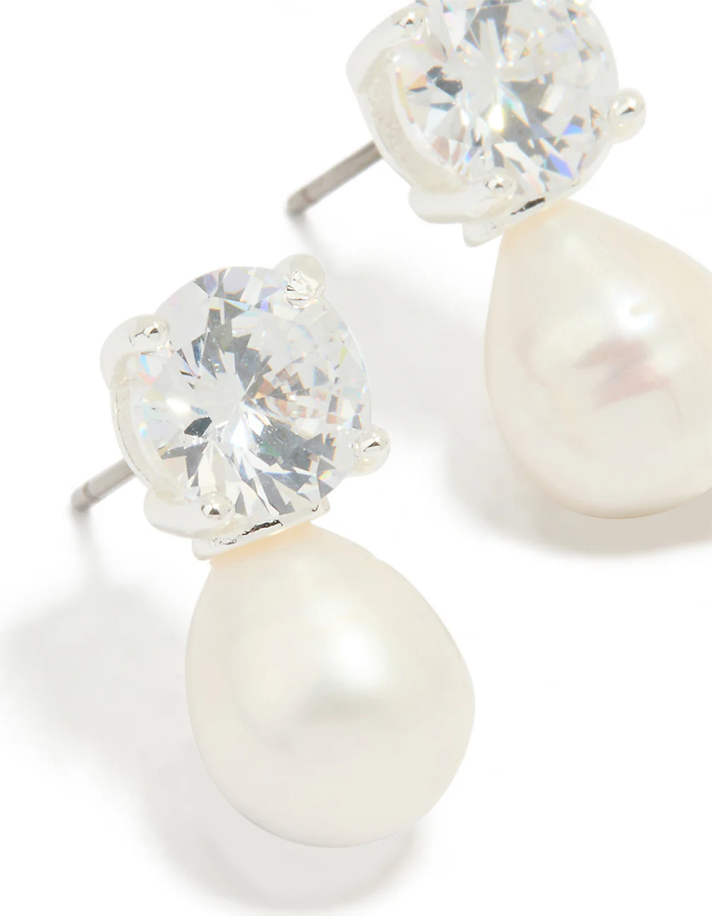 Silver Plated Cubic Zirconia Freshwater Pearl Drop Earrings - Image 2