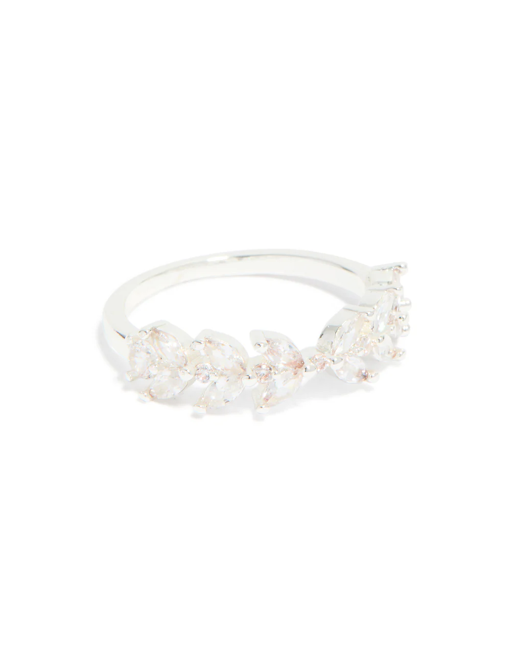 Silver Plated Cubic Zirconia Glitzy Floral & Claw Set Stacking Rings 2-Pack - Image 5