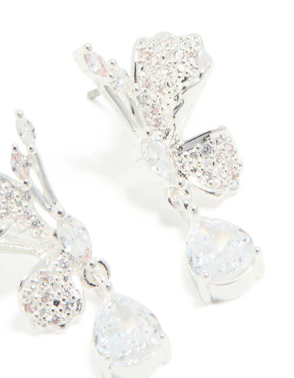 Silver Plated Cubic Zirconia Half Flower Drop Earrings - Image 4