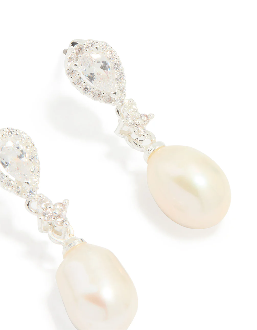 Silver Plated Cubic Zirconia Halo Pearl Drop Earrings - Image 3