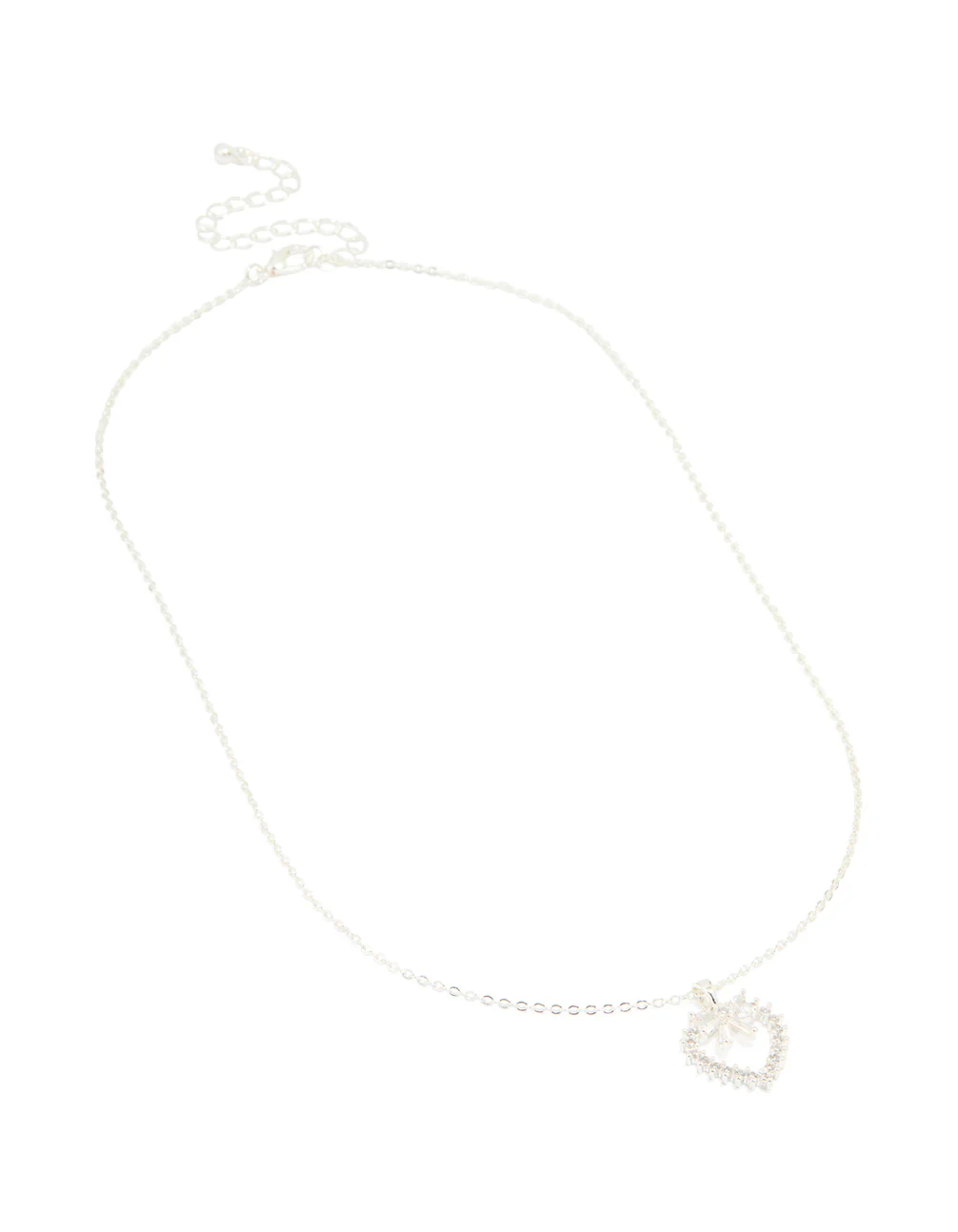 Silver Plated Cubic Zirconia Heart & Bow Pendant Necklace - Image 2