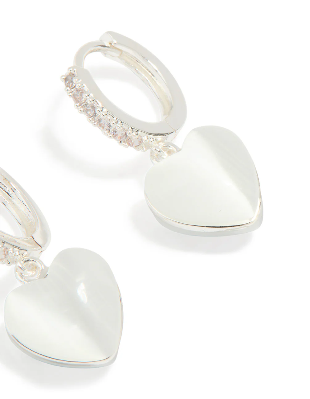 Silver Plated Cubic Zirconia Heart Drop Hoop Earrings - Image 3