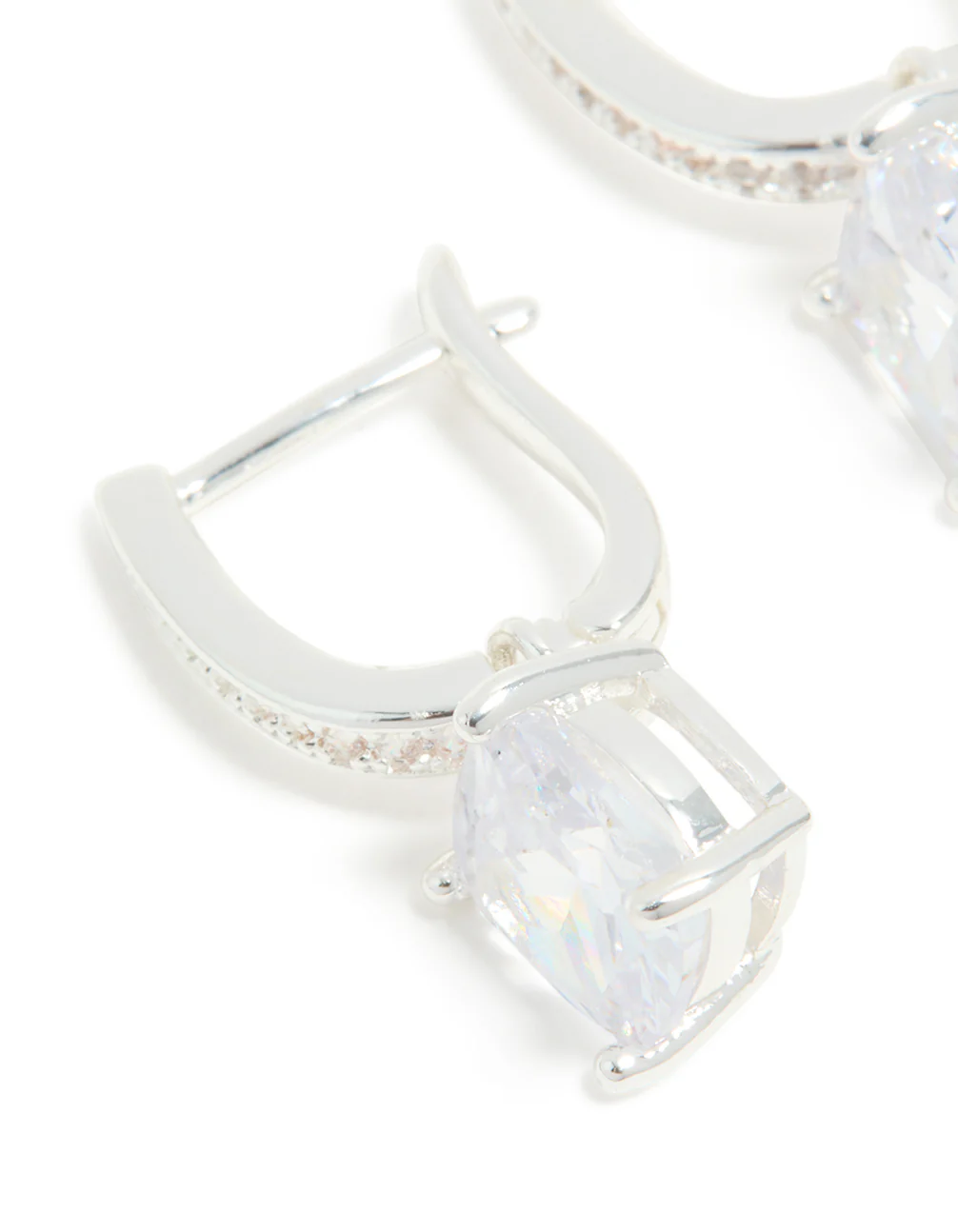 Silver Plated Cubic Zirconia Inlay Half Square Huggie Earrings - Image 3
