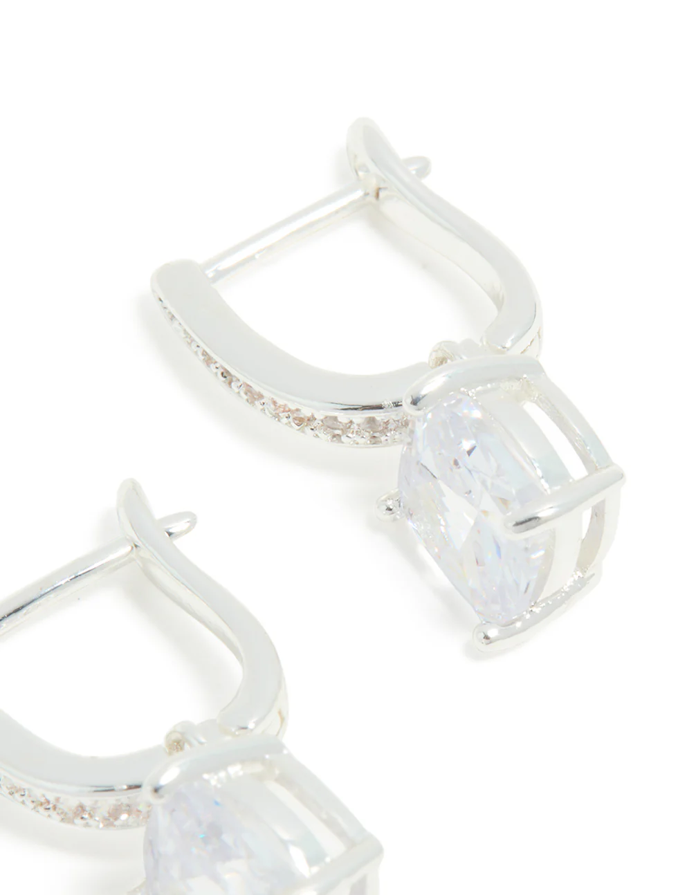 Silver Plated Cubic Zirconia Inlay Half Square Huggie Earrings - Image 4