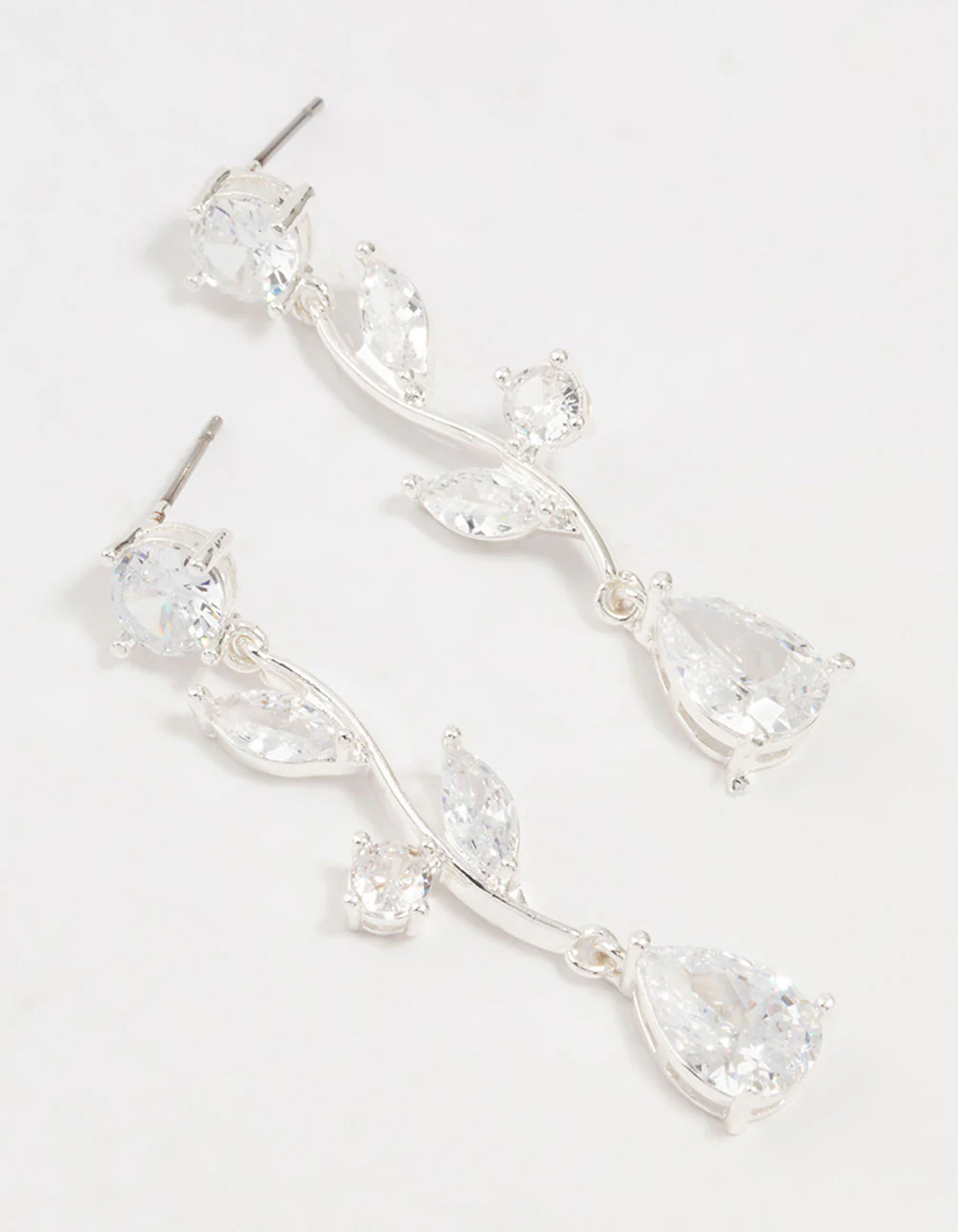 Silver Plated Cubic Zirconia Large Vine Teardrop Earrings