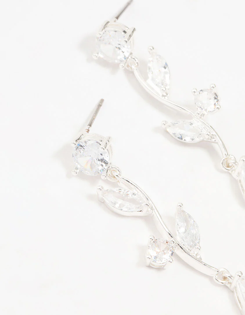 Silver Plated Cubic Zirconia Large Vine Teardrop Earrings - Image 4