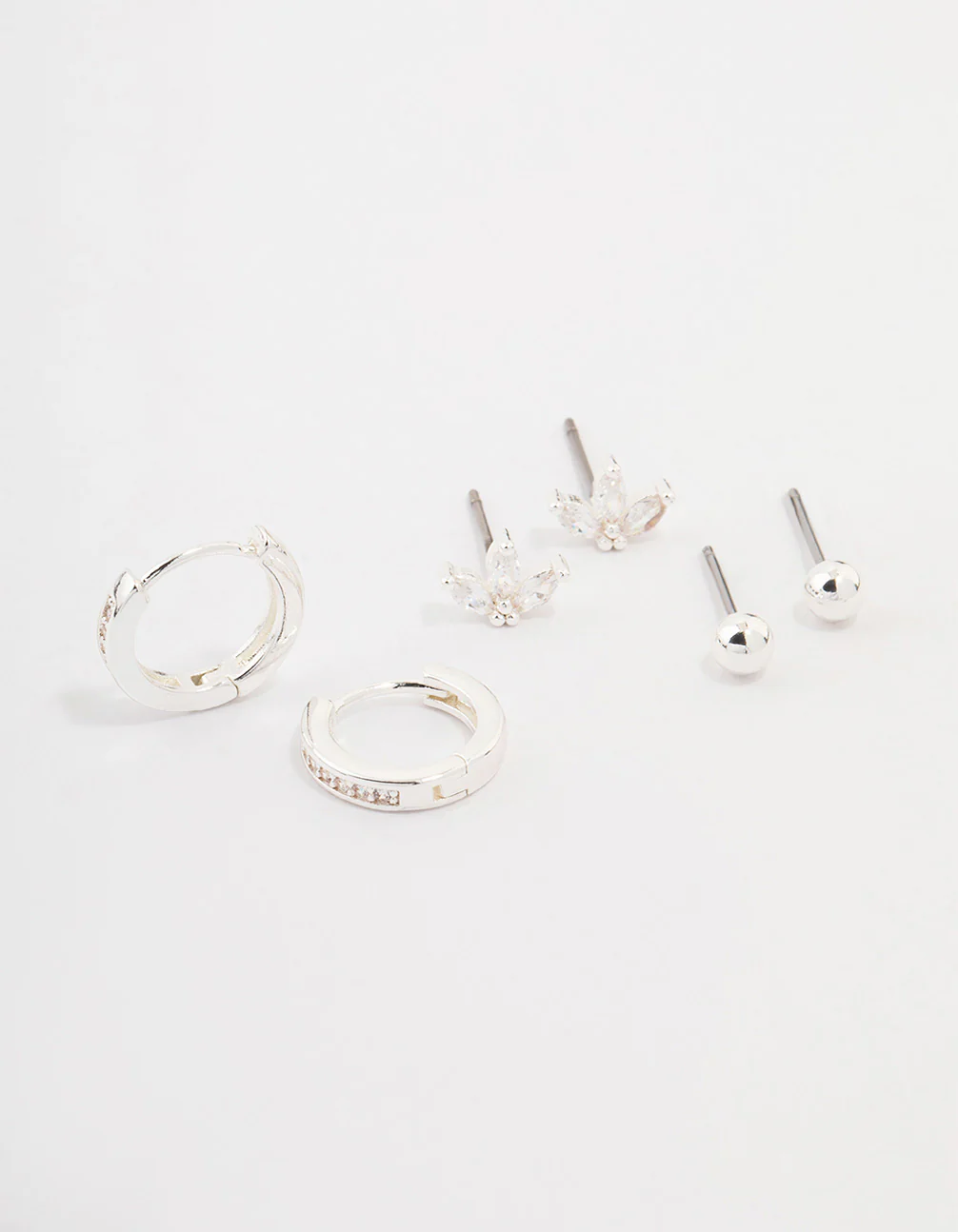 Silver Plated Brass Cubic Zirconia Marquise Earring 3-Pack