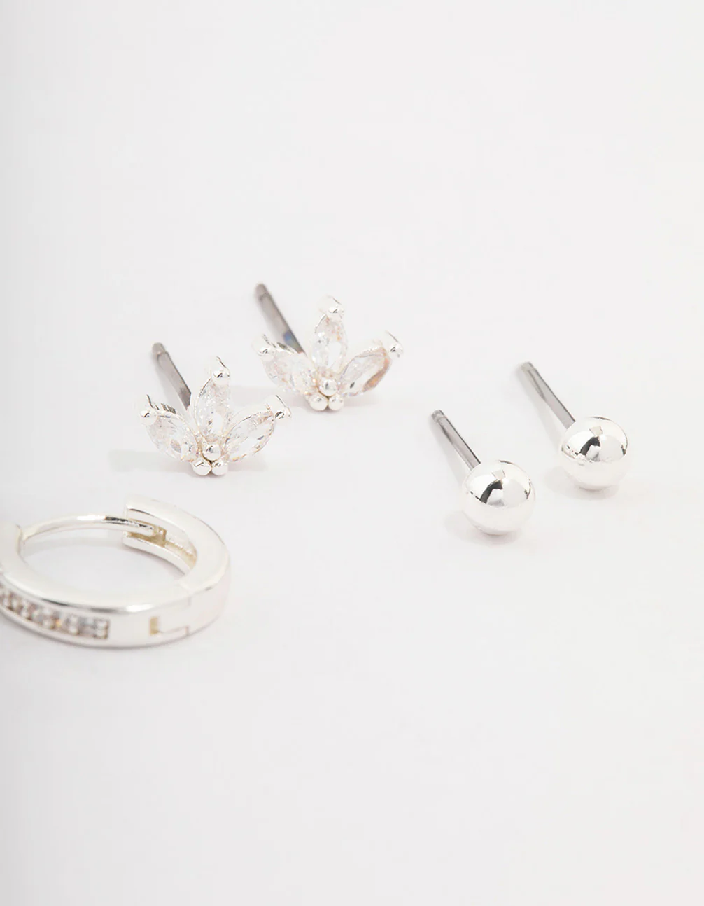Silver Plated Brass Cubic Zirconia Marquise Earring 3-Pack - Image 3