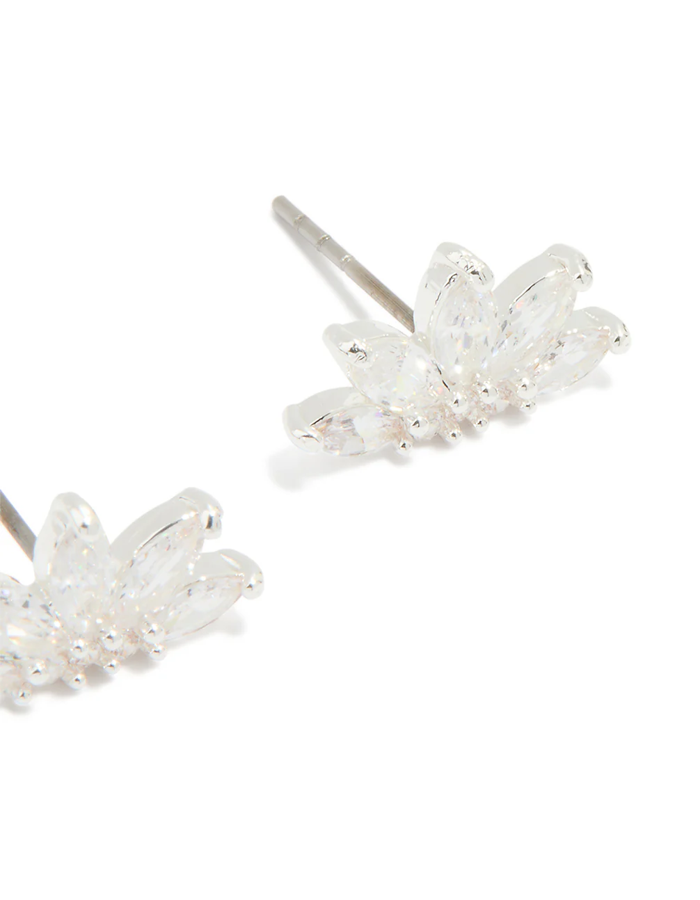 Silver Plated Cubic Zirconia Marquise Fan Stud Earrings - Image 3