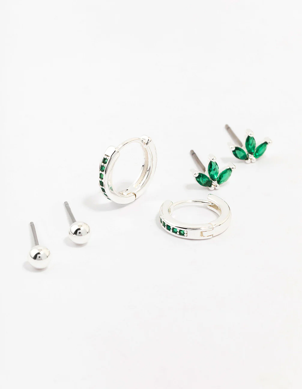 Silver Plated Brass Cubic Zirconia Marquise Stud & Huggie Hoop Earring Pack