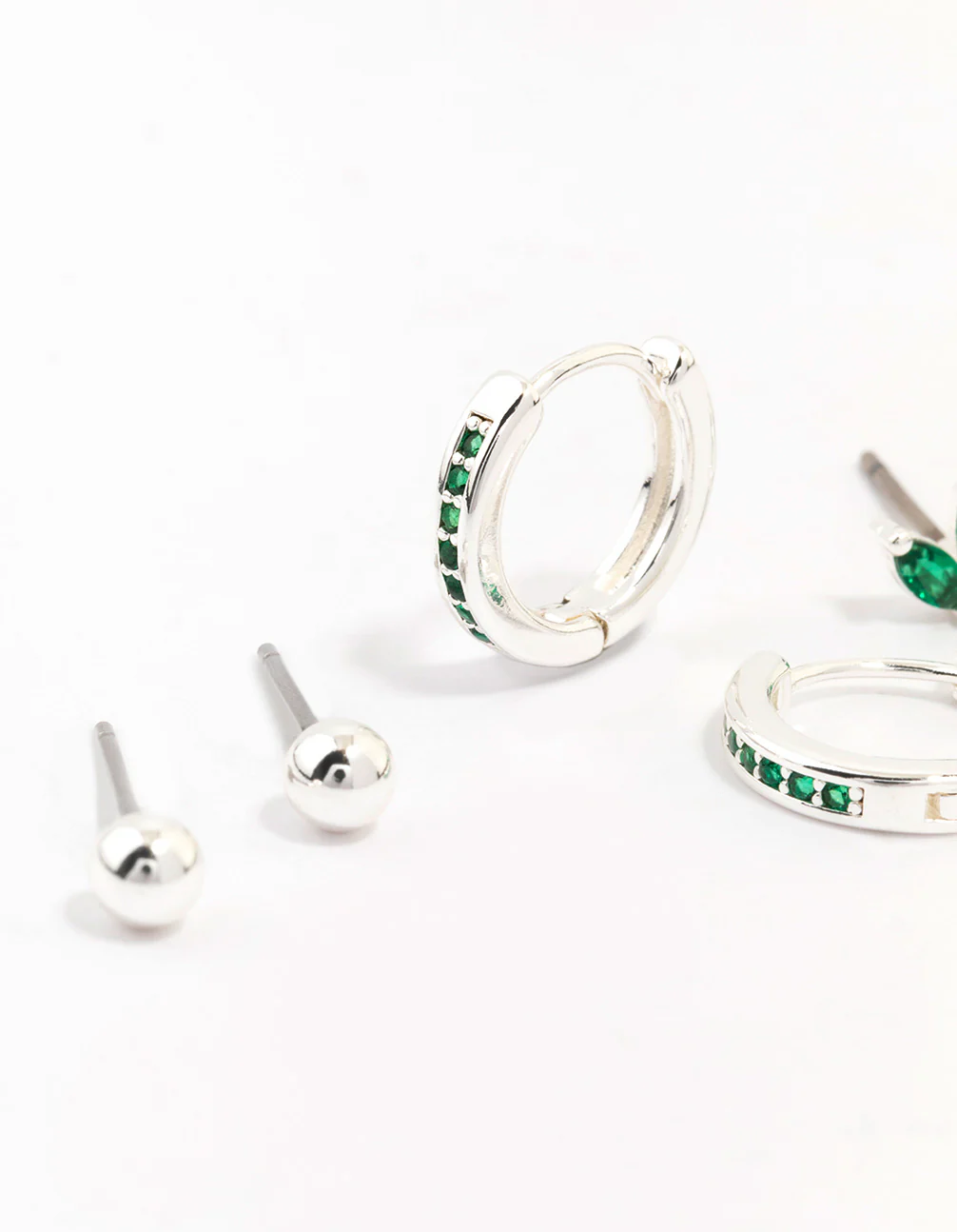 Silver Plated Brass Cubic Zirconia Marquise Stud & Huggie Hoop Earring Pack - Image 2