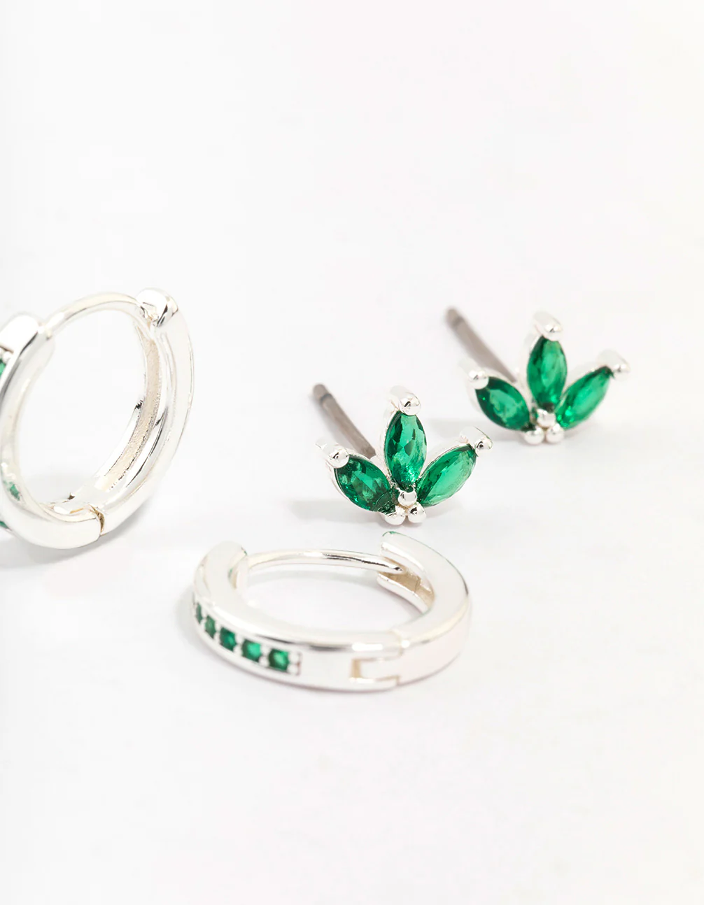 Silver Plated Brass Cubic Zirconia Marquise Stud & Huggie Hoop Earring Pack - Image 3