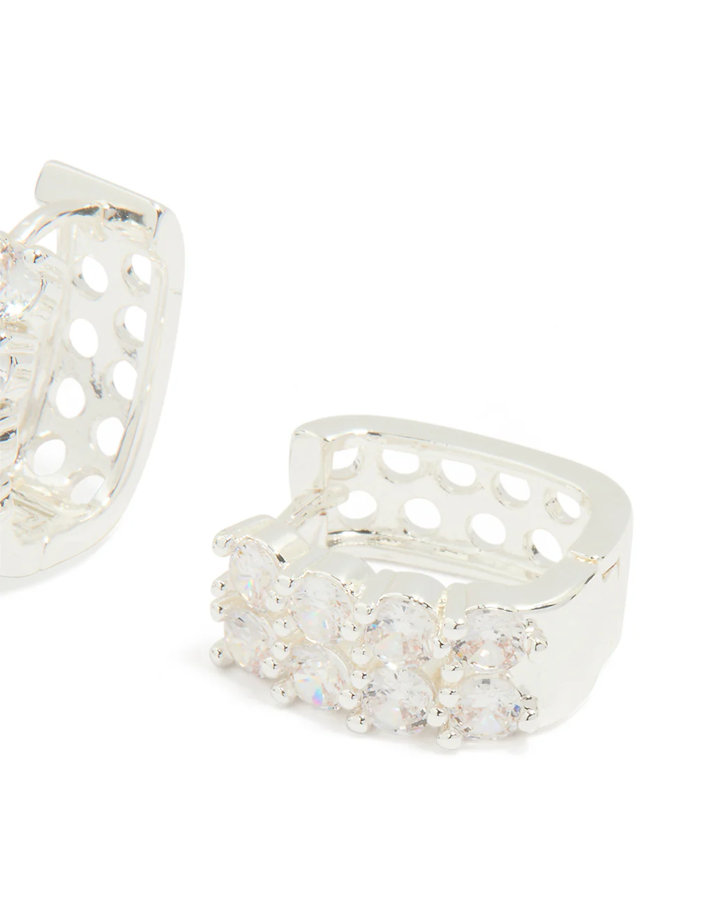 Silver Plated Cubic Zirconia Medium Round Hoop Earrings - Image 3
