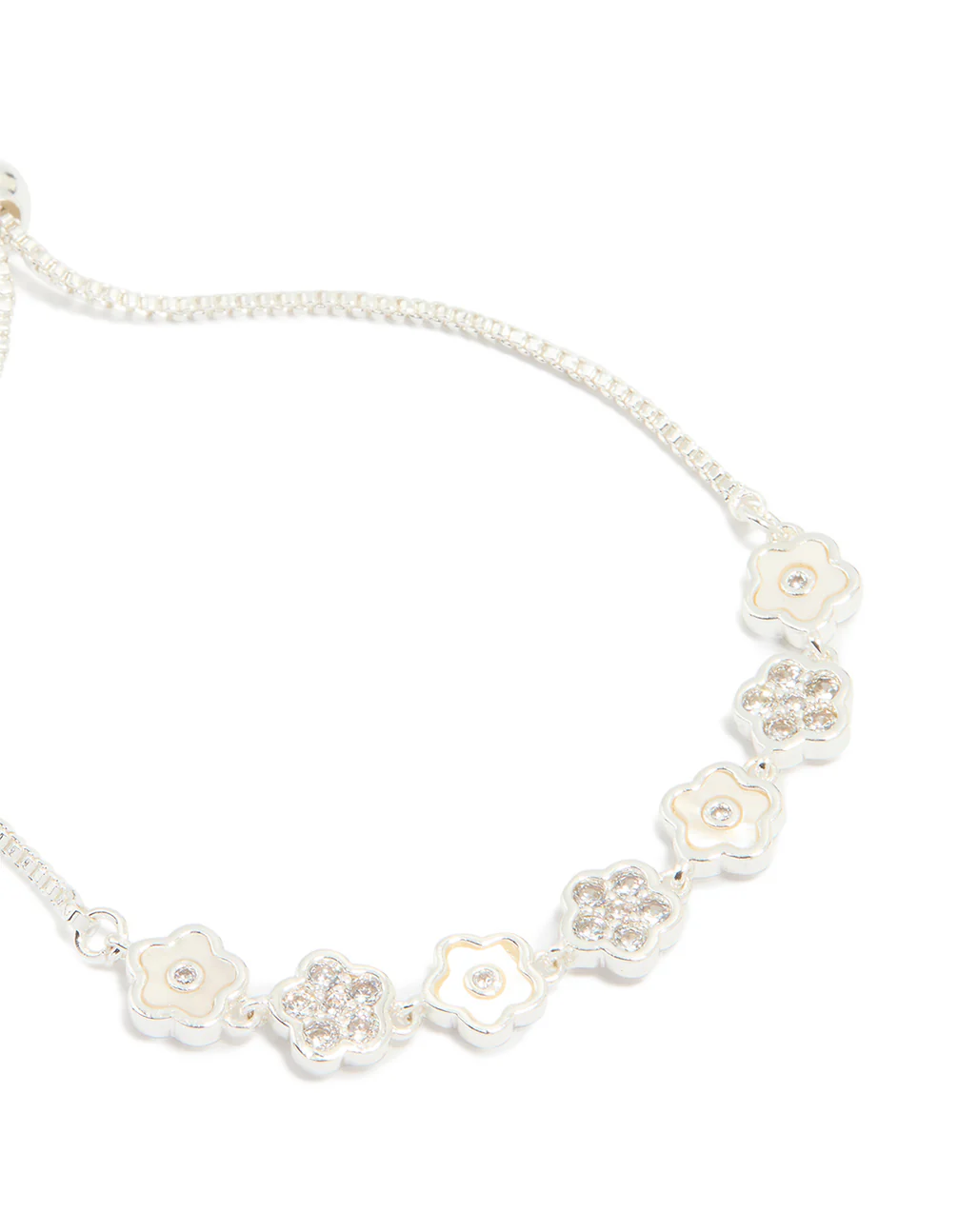 Silver Plated Cubic Zirconia Mini Flower Toggle Bracelet - Image 2