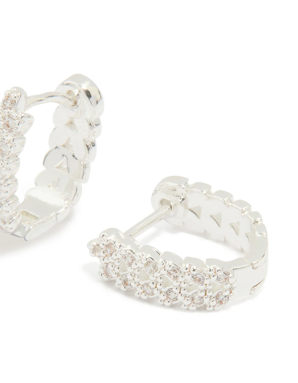 Silver Plated Cubic Zirconia Mini Vine Huggie Earrings - Image 3