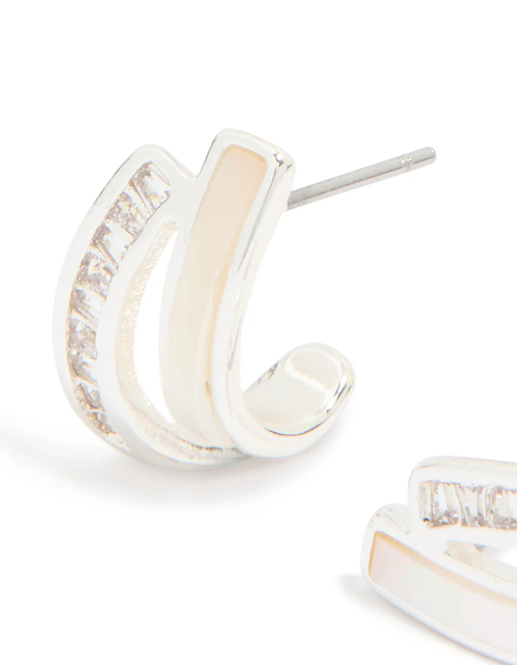 Silver Plated Cubic Zirconia & Mother Of Pearl Jacket Earrings - Image 2