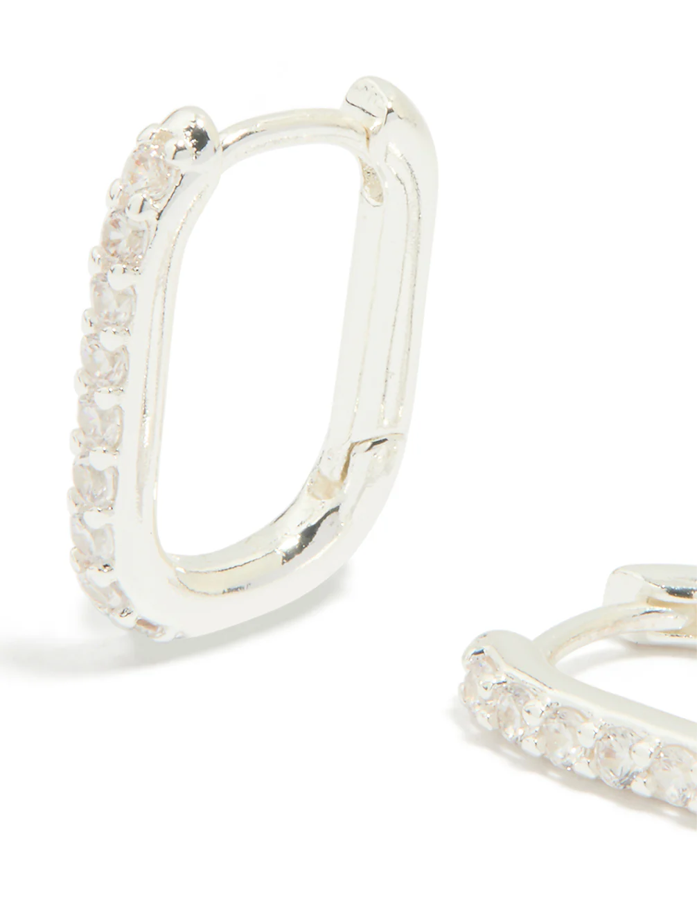 Silver Plated Cubic Zirconia Oval Hoop Earrings - Image 2