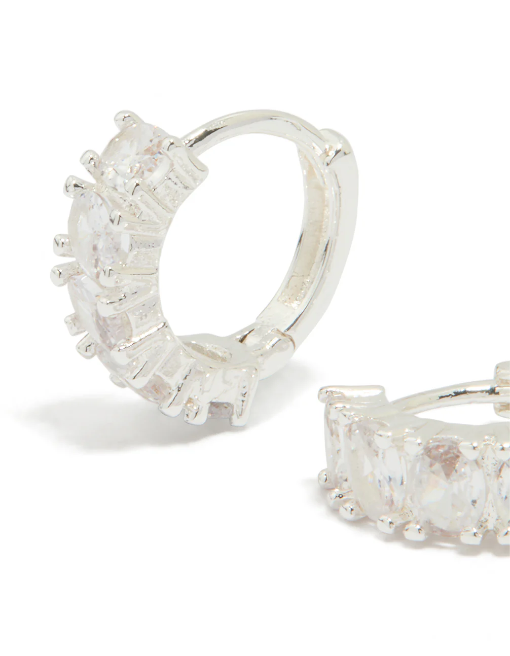 Silver Plated Cubic Zirconia Oval Huggie Earrings - Image 2