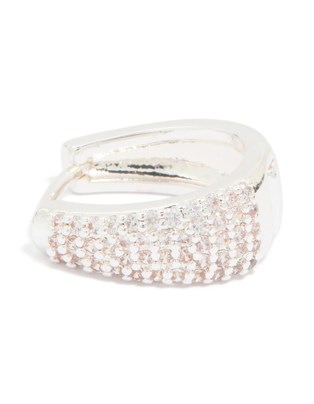 Silver Plated Cubic Zirconia Pave Classic Hoop Earrings - Image 3