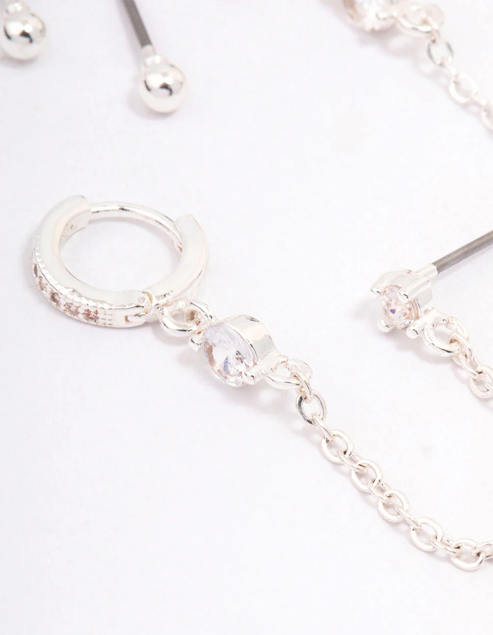 Silver Plated Cubic Zirconia Pave Huggie Chain Earring Pack - Image 3