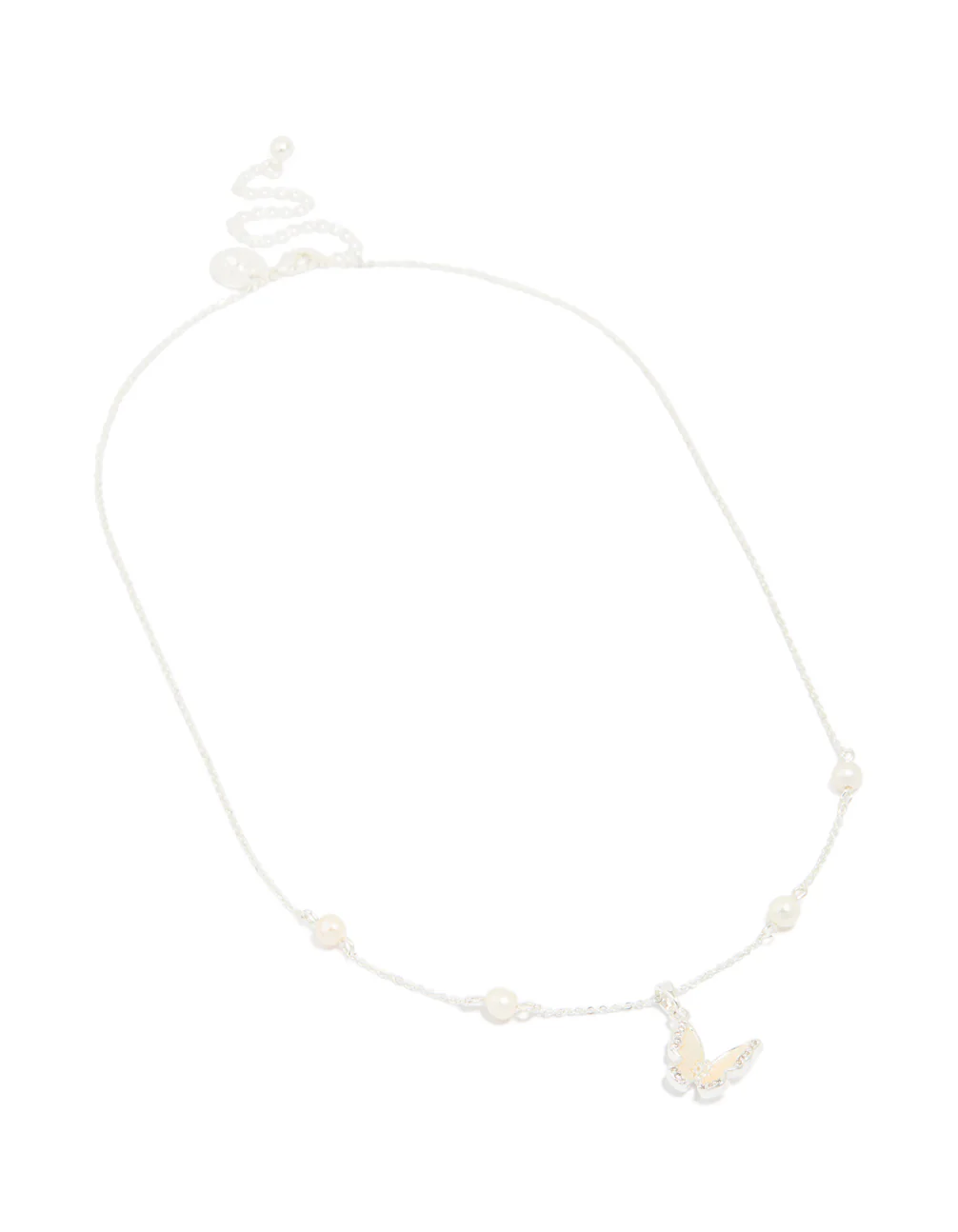 Silver Plated Cubic Zirconia Pearl Butterfly Necklace - Image 2