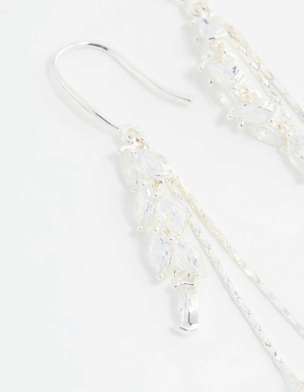 Silver Plated Cubic Zirconia Pearl Leaf Drop Hook Earrings - Image 4