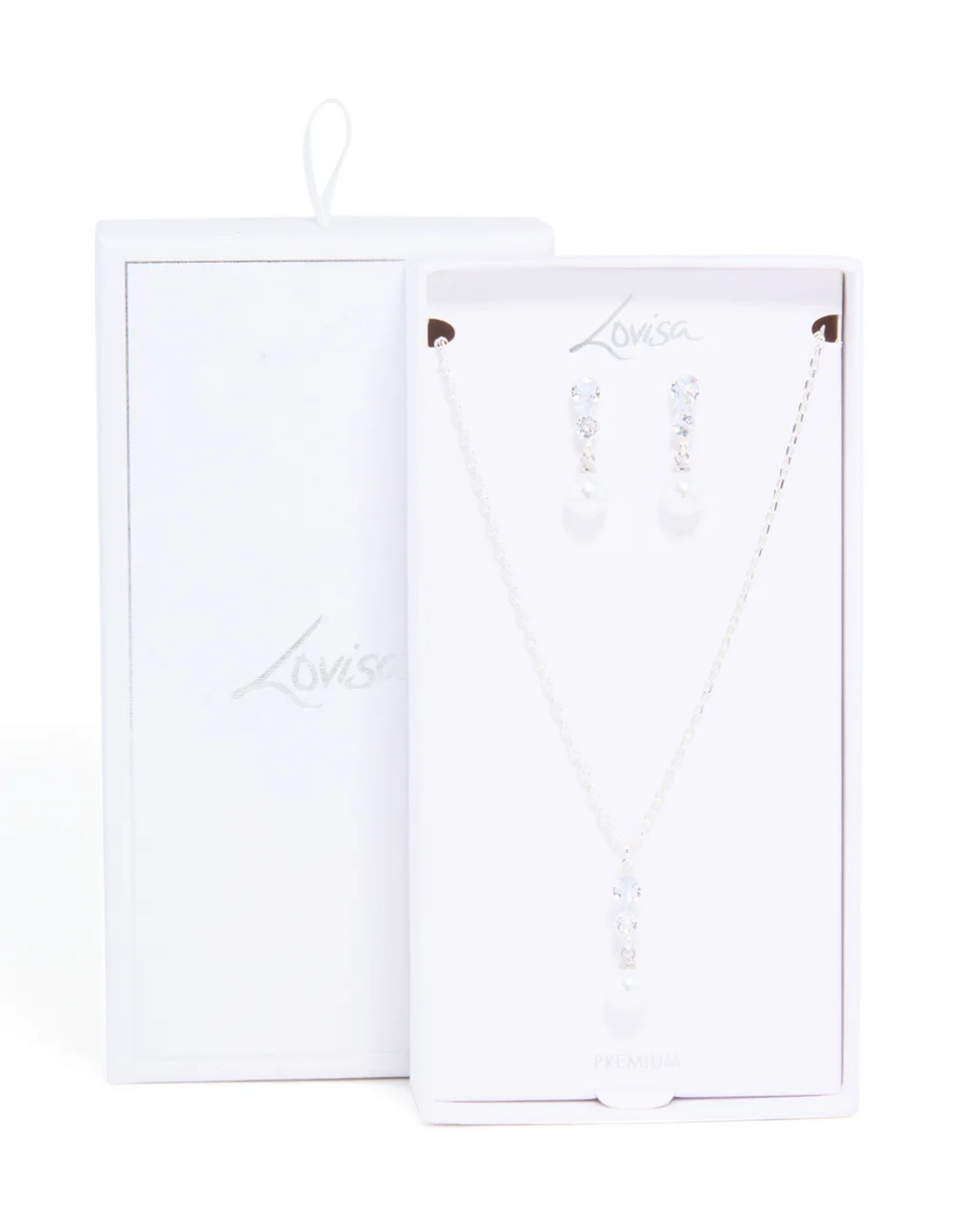 Silver Plated Cubic Zirconia Pearl Teardrop Earrings & Necklace Set - Image 3