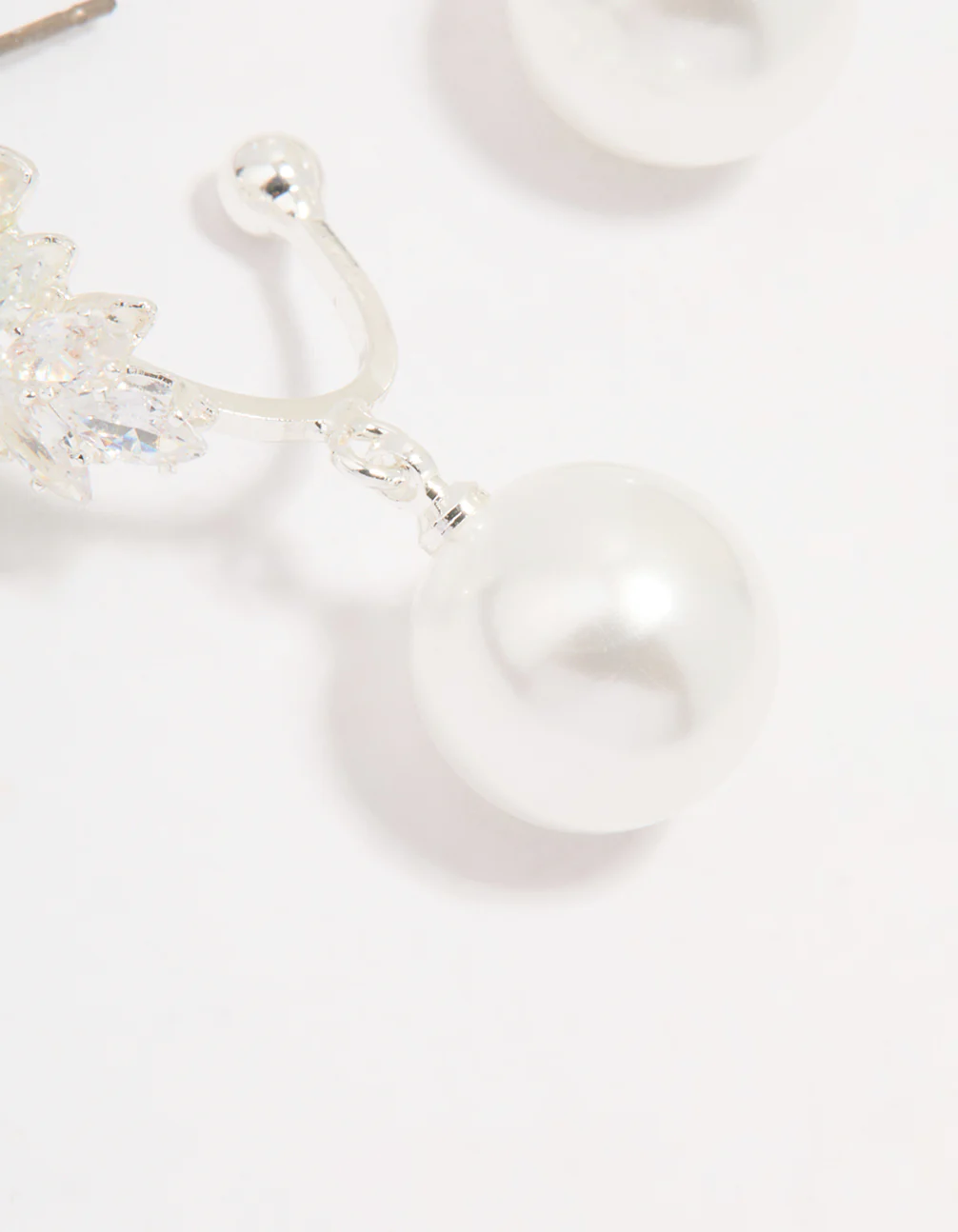 Silver Plated Cubic Zirconia Pearl Vine Hoop Earrings - Image 4