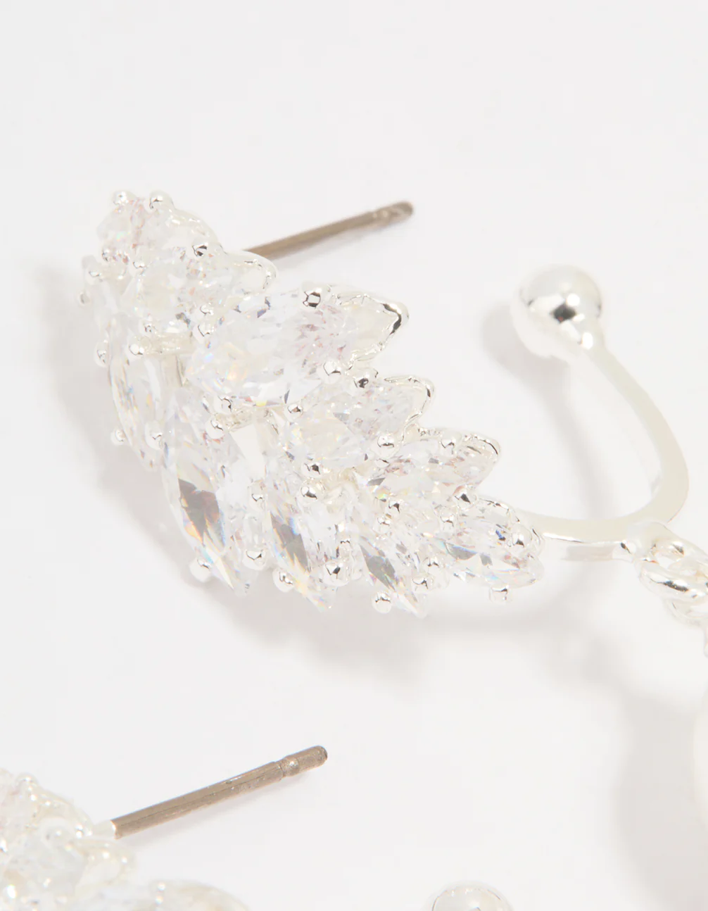Silver Plated Cubic Zirconia Pearl Vine Hoop Earrings - Image 5