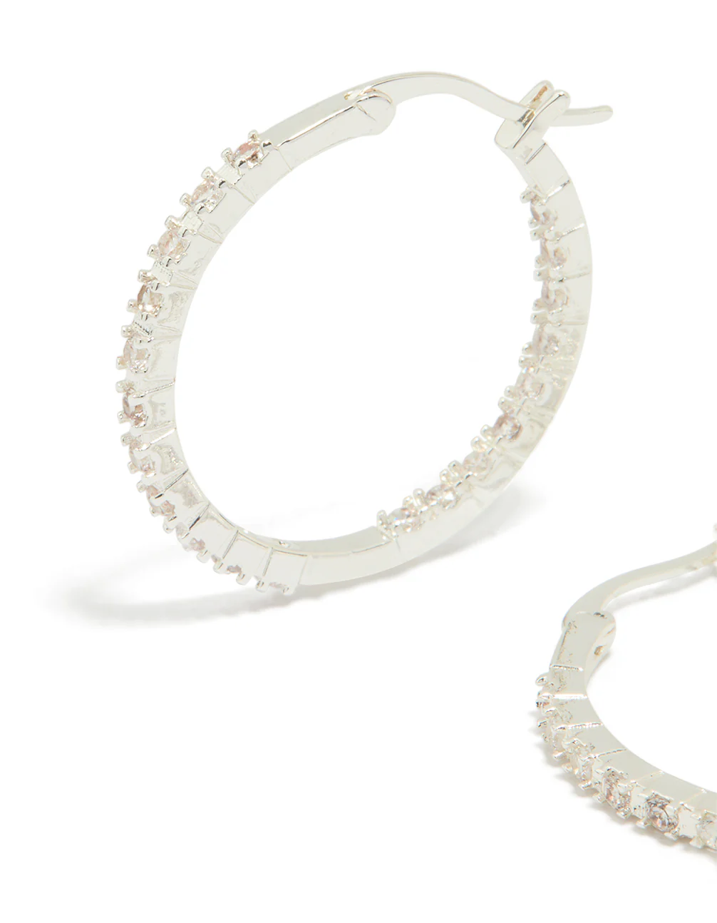 Silver Plated Cubic Zirconia Skinny Large Hoop Earrings - Image 2