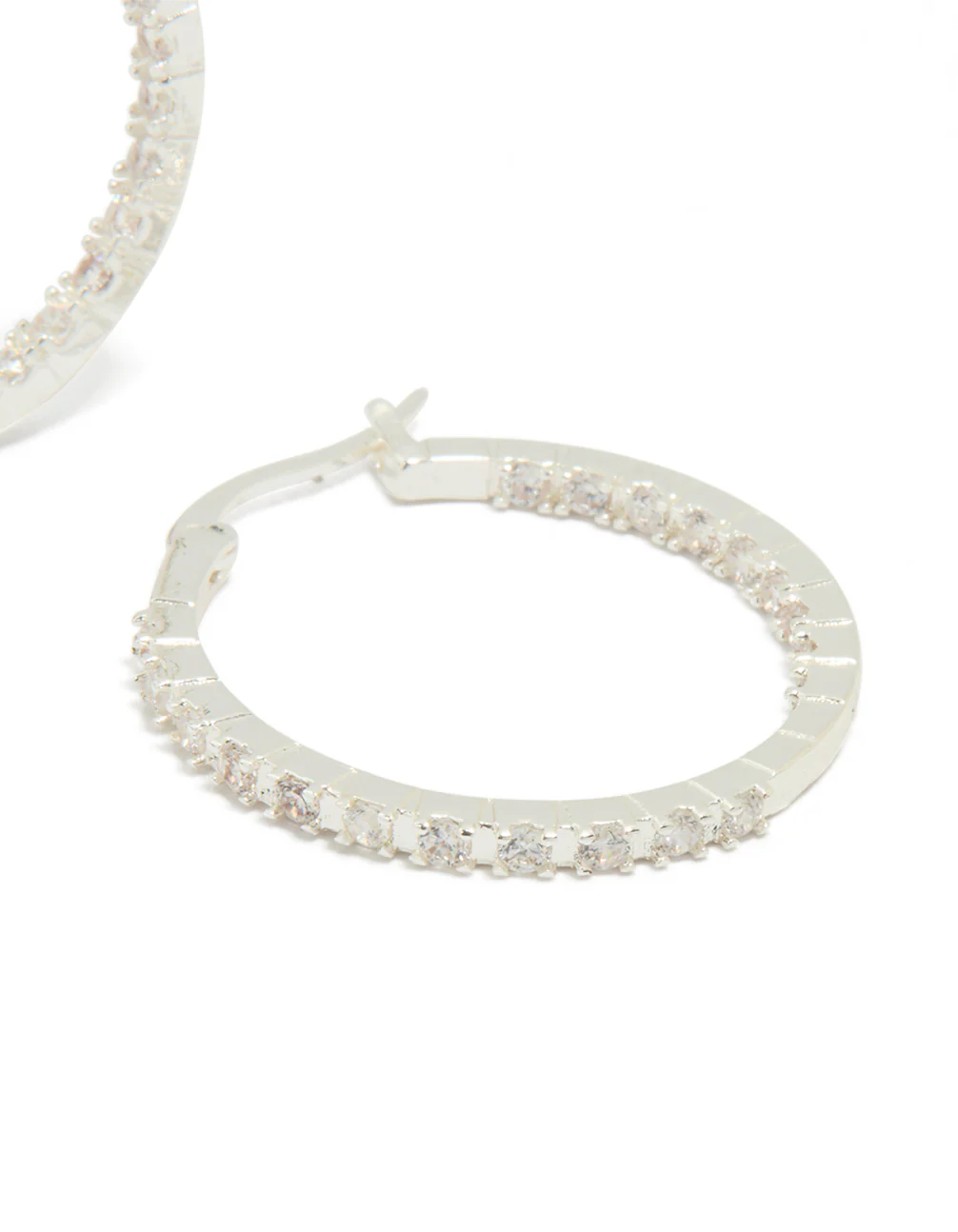 Silver Plated Cubic Zirconia Skinny Large Hoop Earrings - Image 3