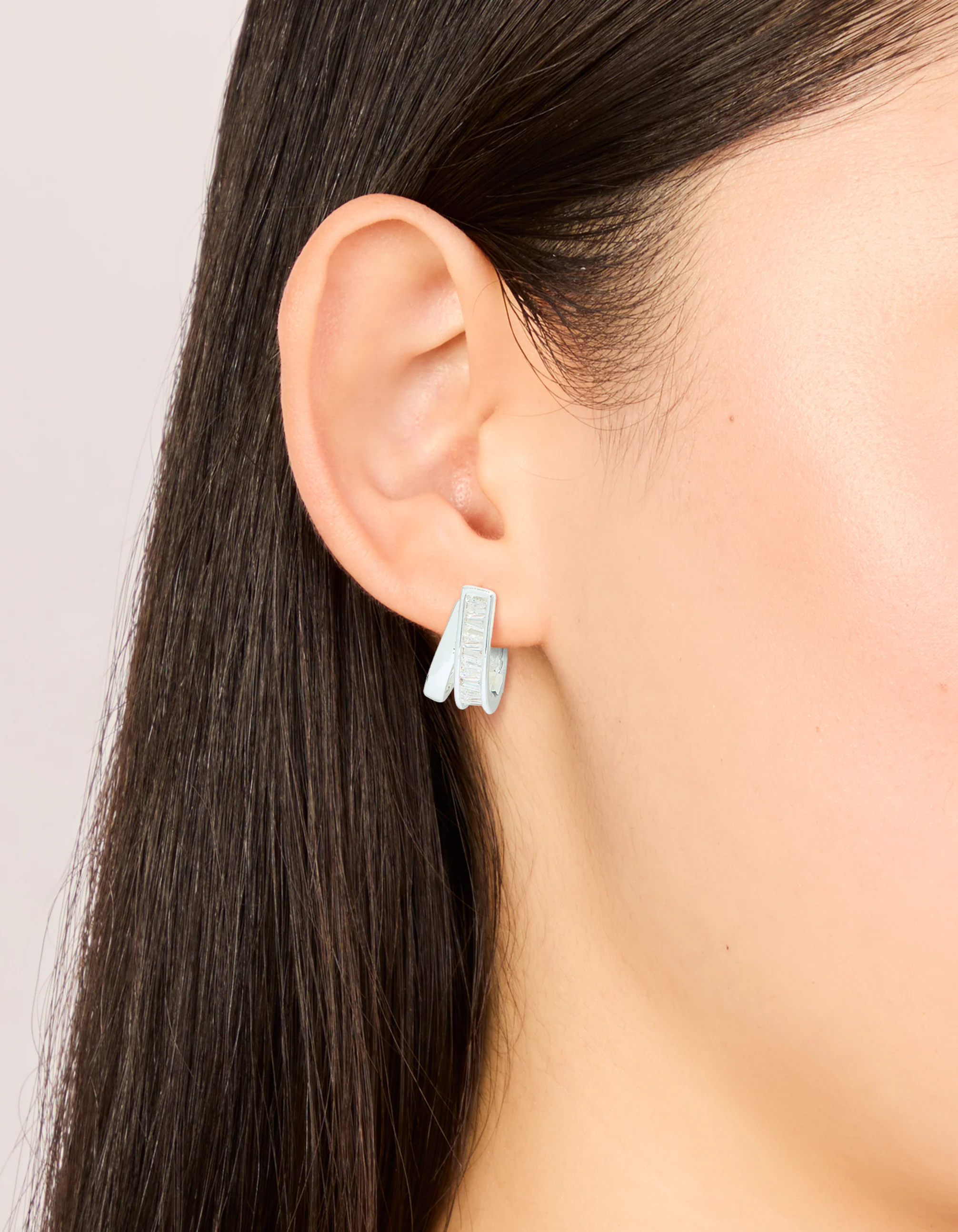 Silver Plated Cubic Zirconia Split Inlay Earrings