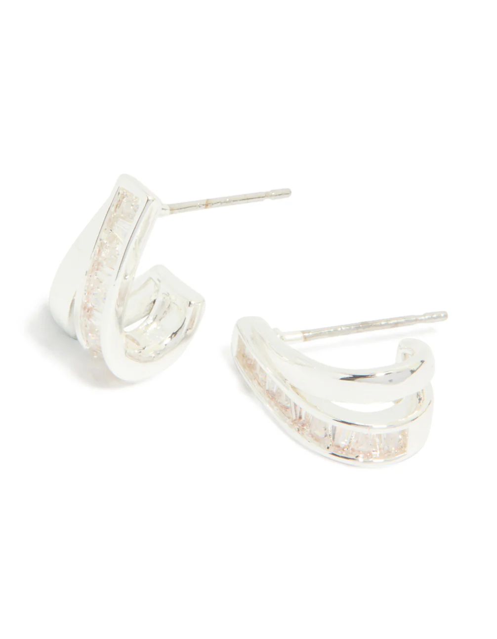 Silver Plated Cubic Zirconia Split Inlay Earrings - Image 2