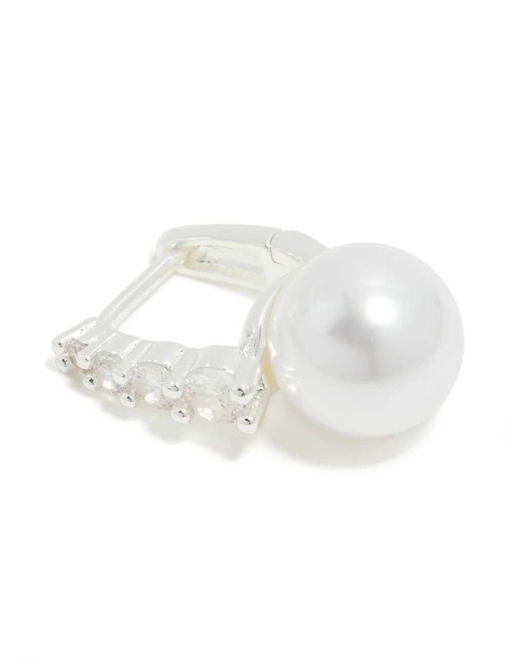 Silver Plated Cubic Zirconia Square Huggie Earrings - Image 4