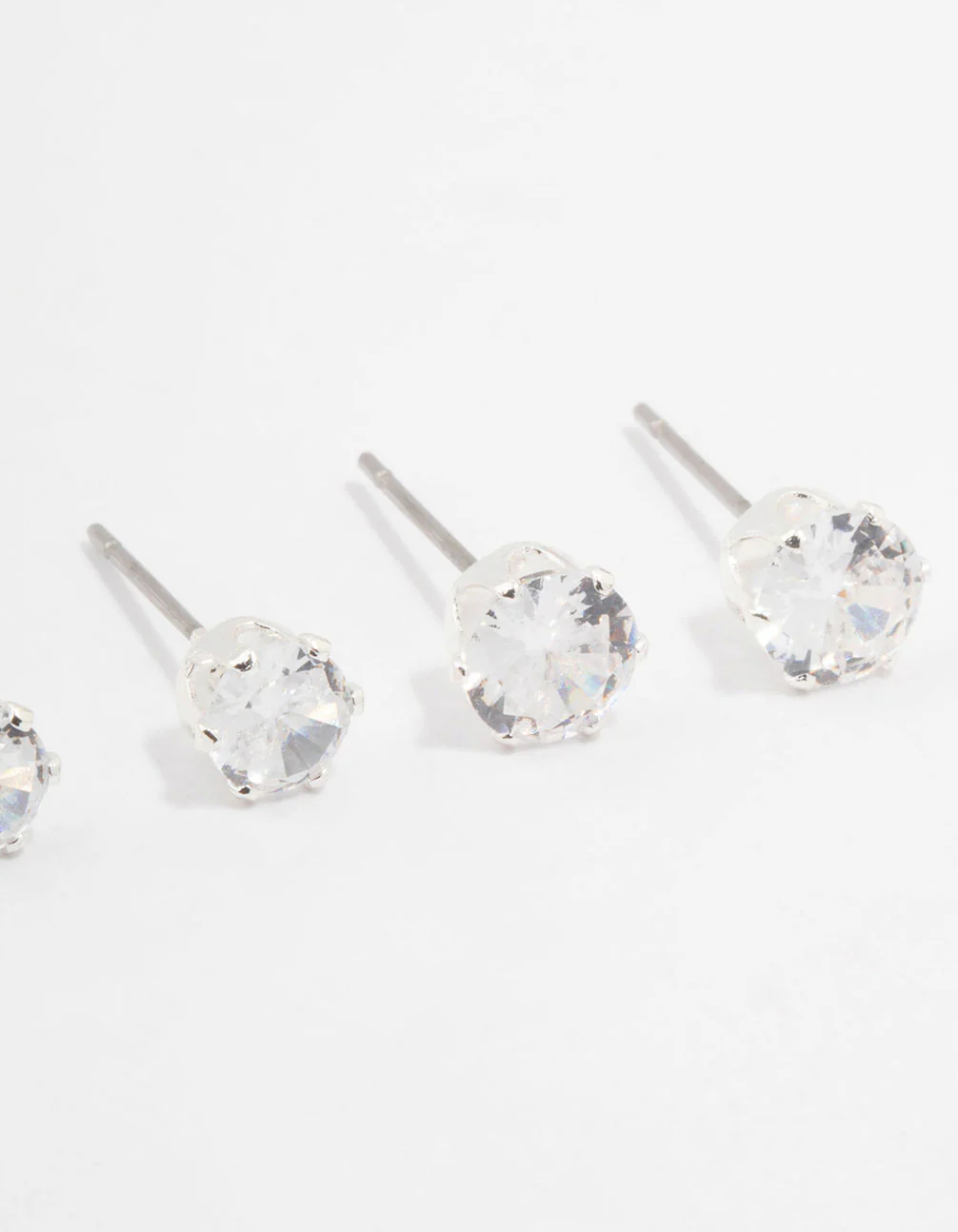 Silver Plated Cubic Zirconia Stud Earrings 3-Pack - Image 3
