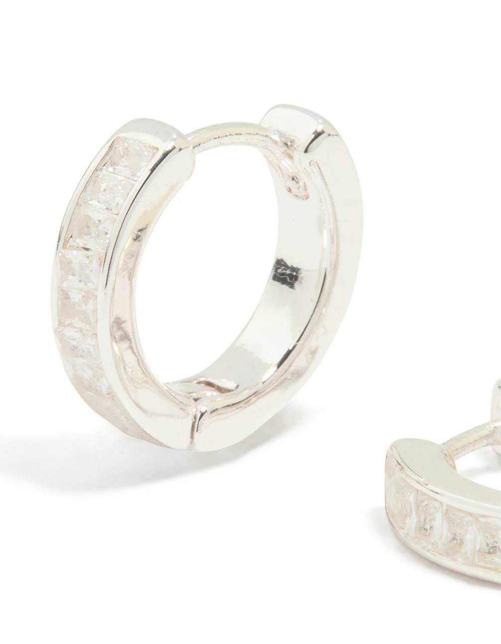 Silver Plated Cubic Zirconia Thin Pavé Hoop Earrings - Image 2