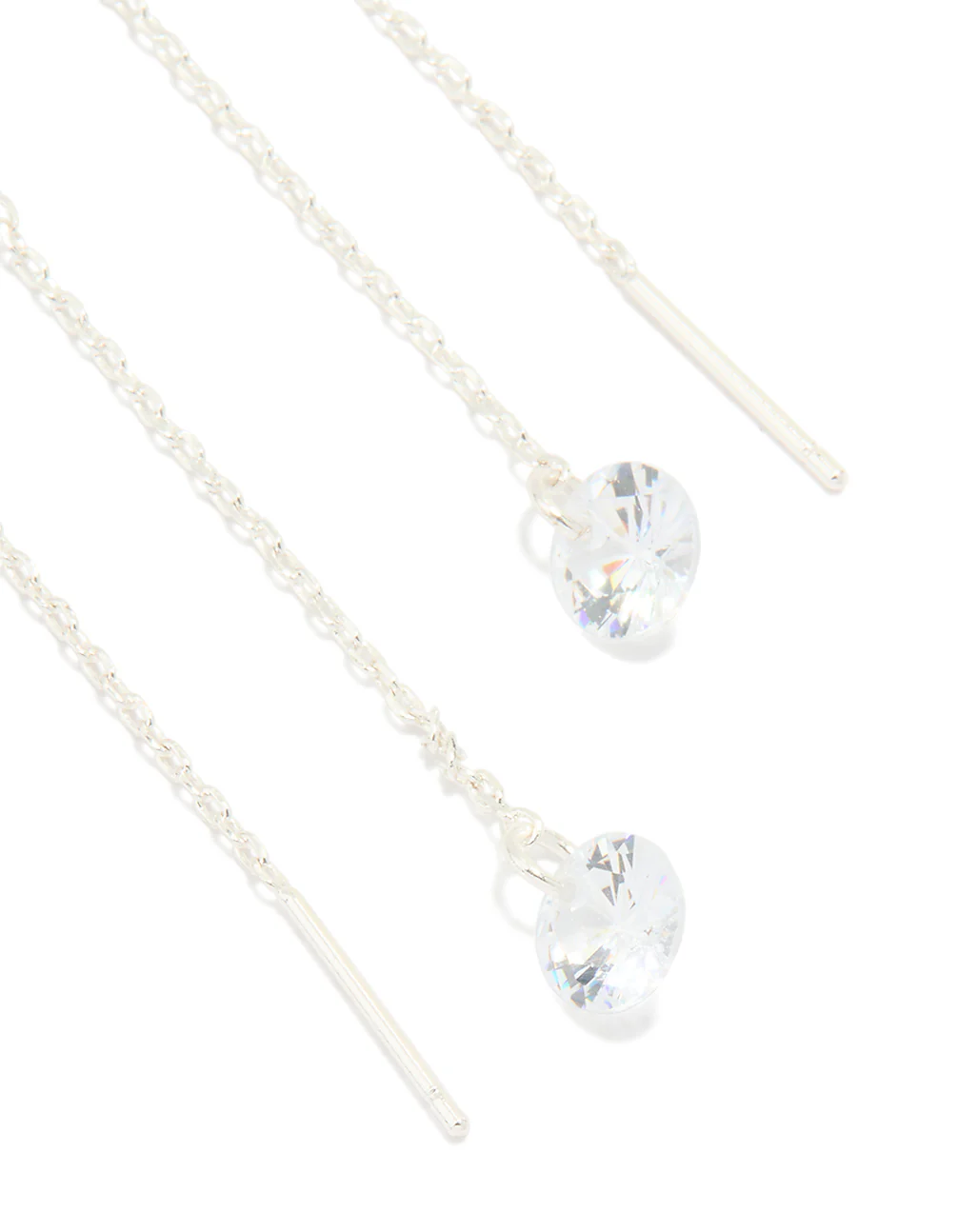 Silver Plated Cubic Zirconia Thread Through Earrings - Image 2