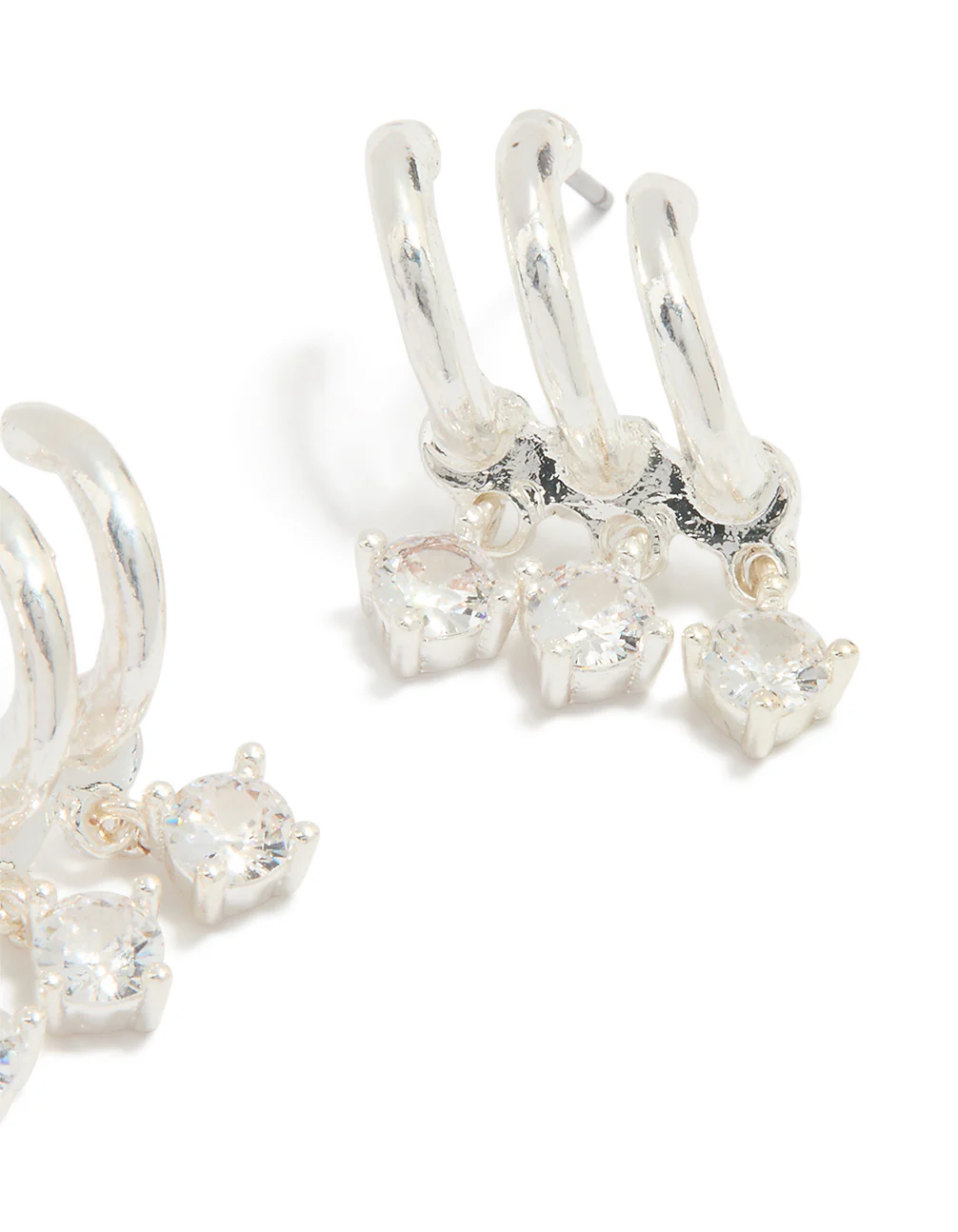Silver Plated Cubic Zirconia Trio Hoop Earrings - Image 3